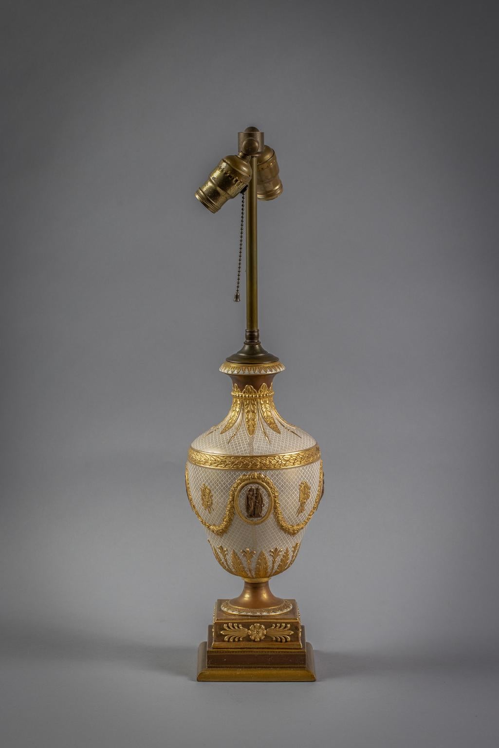 Wedgwood White Porcelain and Gilt Covered Urn Mounted as Lamp, 19th Century For Sale 4