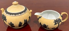 Wedgwood Yellow Dip Jasperware & Black Basalt Sugar & Creamer, C 1900