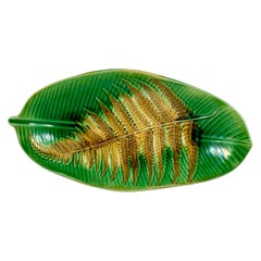 Wedgwood Yellow Ochre Fern on Green Banana Leaf Shaped Trompe l’Oeil Tray, 1889