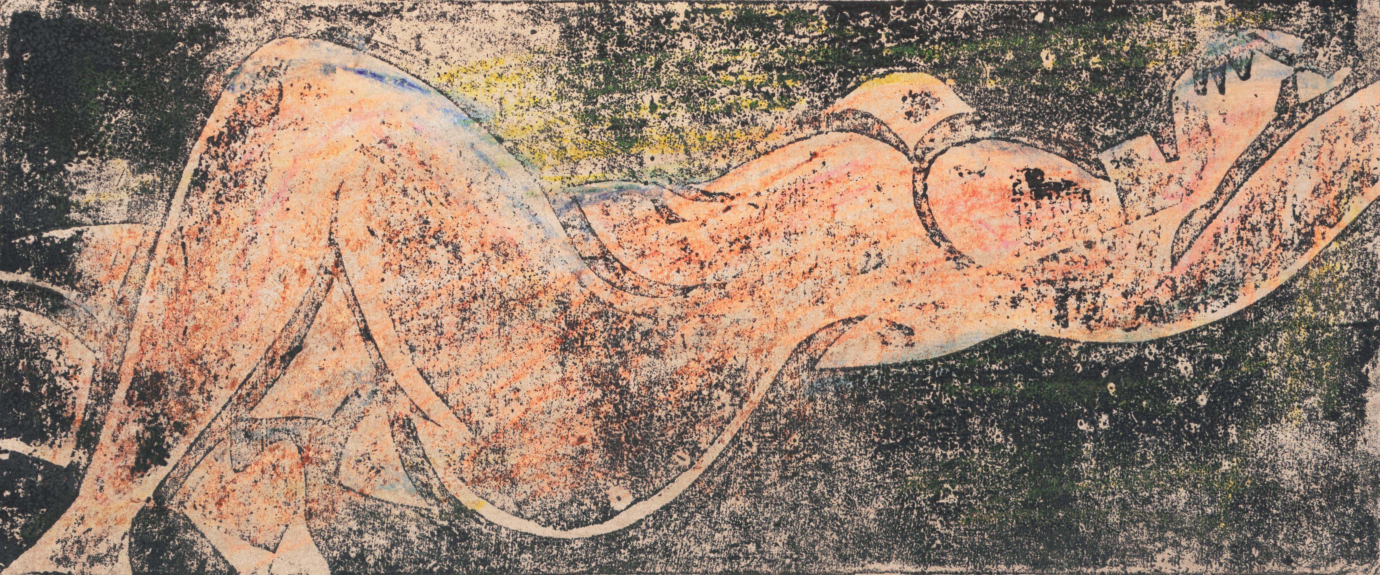 „Reclining Nude“, postimpressionistische figurale Skulptur in Schrankgröße