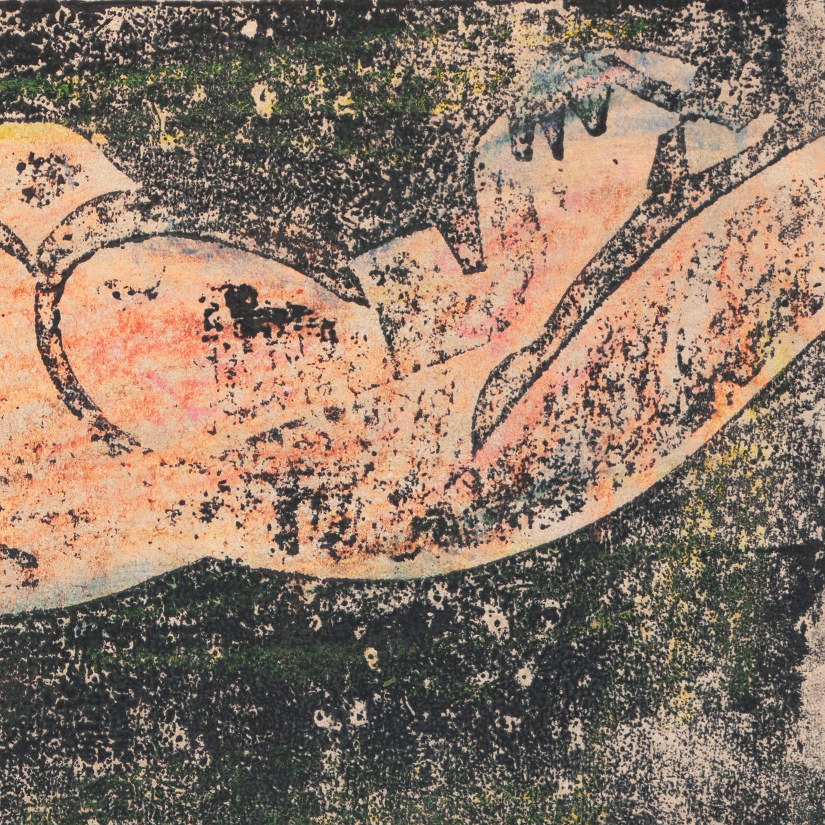 'Reclining Nude', Cabinet-Sized Post-Impressionist Figural - Brown Nude Print by Wedo Georgetti