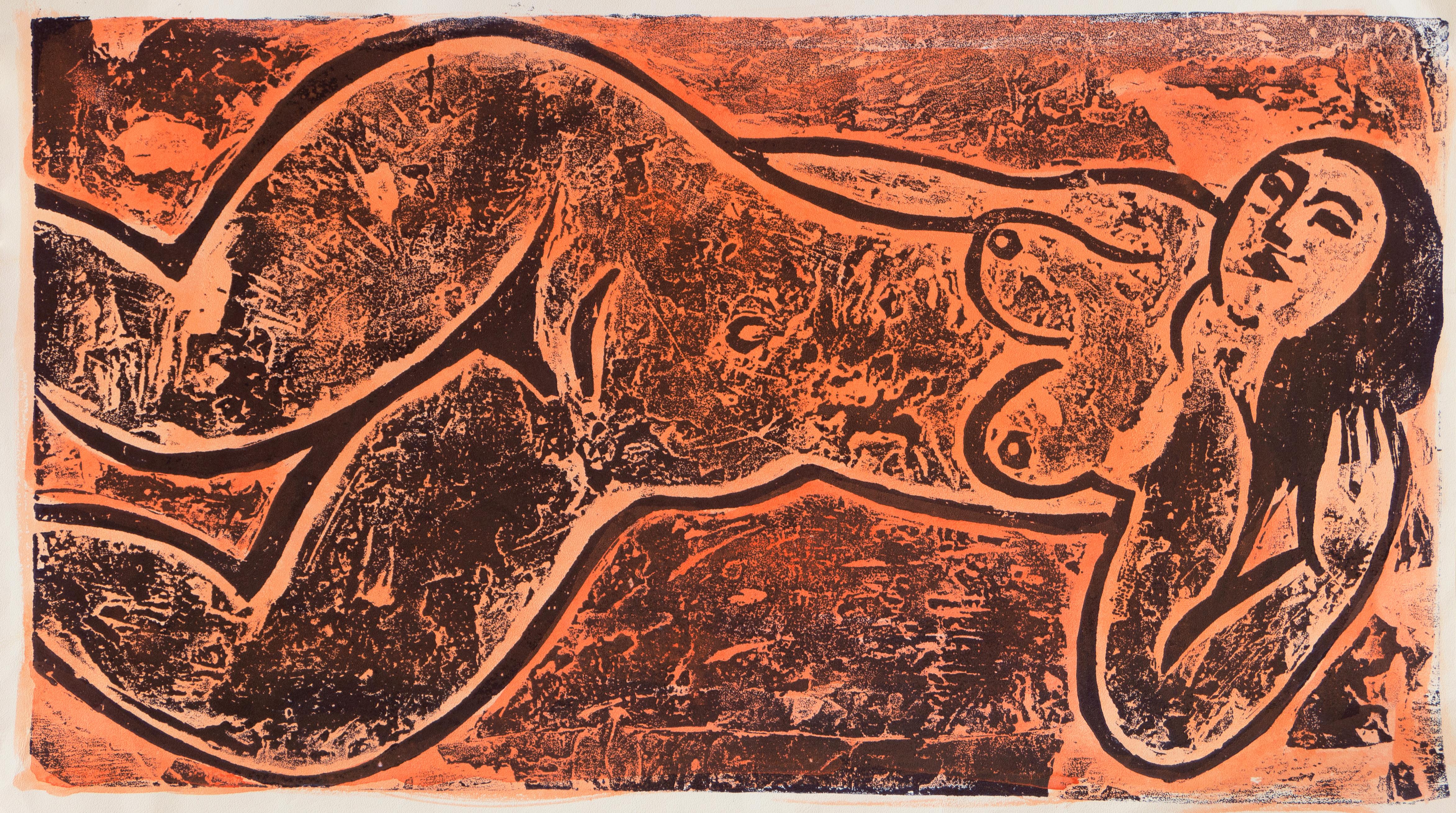 'Reclining Nude in Coral', California Fauve, San Francisco Museum of Fine Arts - Print by Wedo Georgetti