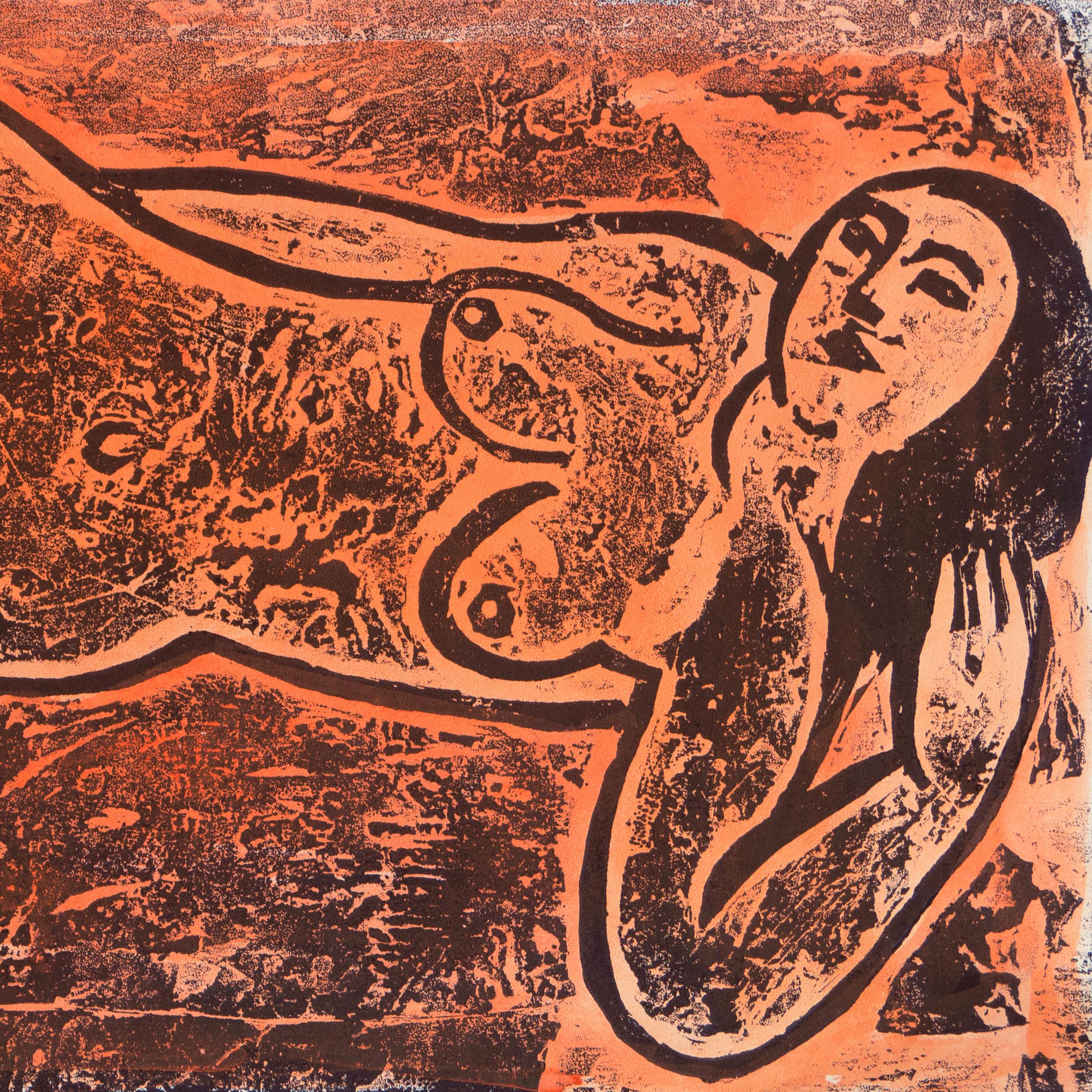 'Reclining Nude in Coral', California Fauve, San Francisco Museum of Fine Arts - Brown Nude Print by Wedo Georgetti