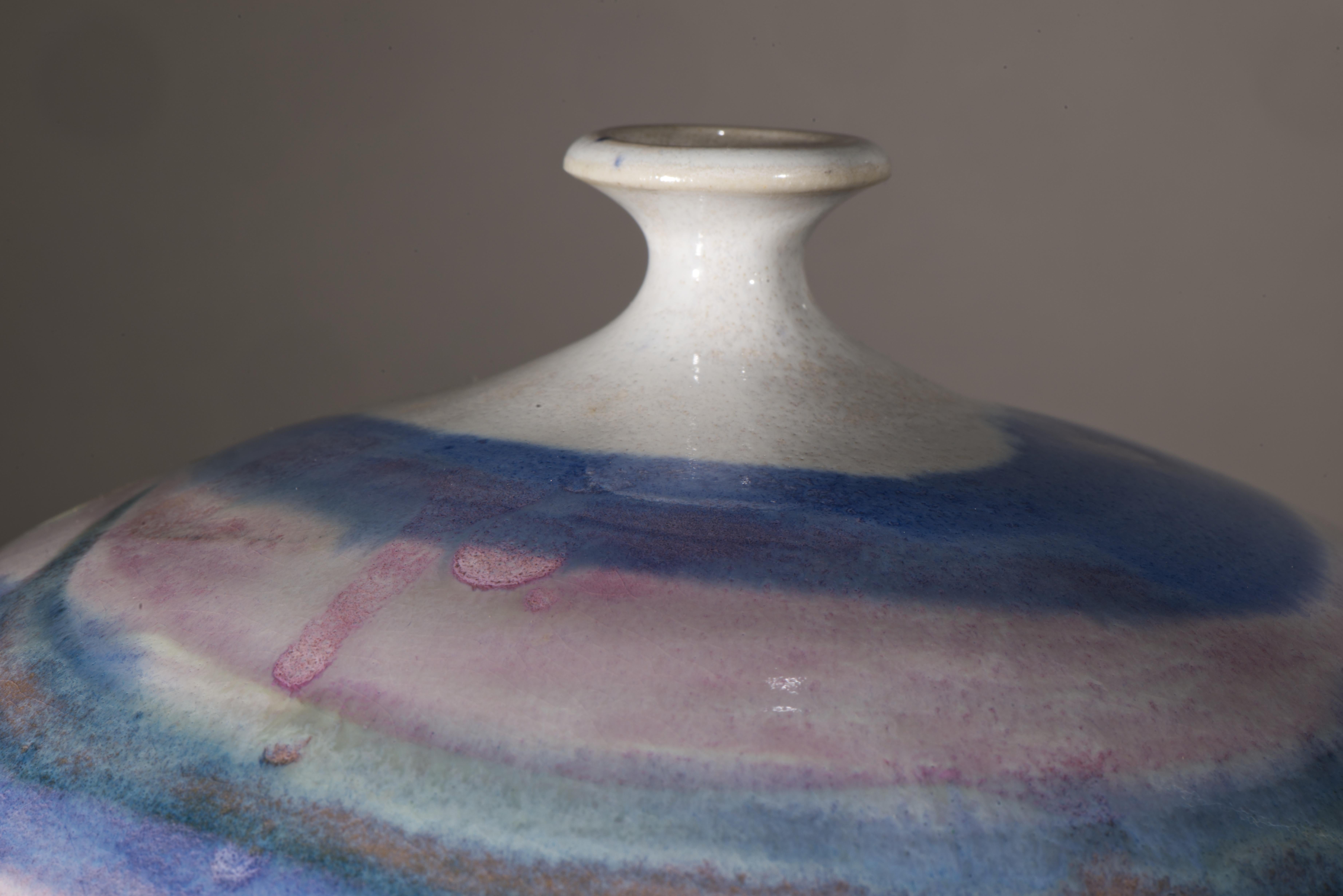 Organic Modern Weed Vase with Drip Glaze, American Art Studio Pottery 1980s For Sale