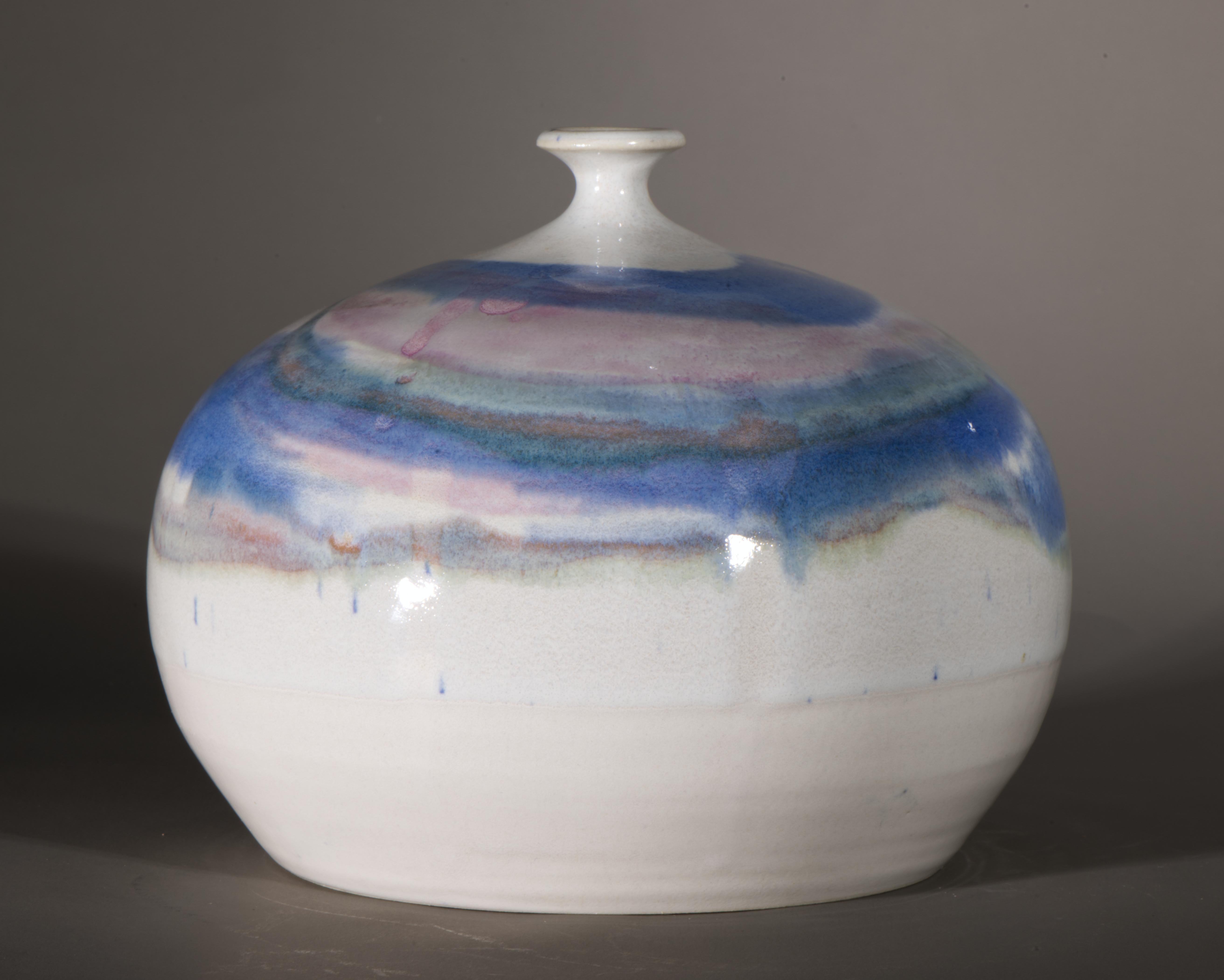 Glazed Weed Vase with Drip Glaze, American Art Studio Pottery 1980s For Sale