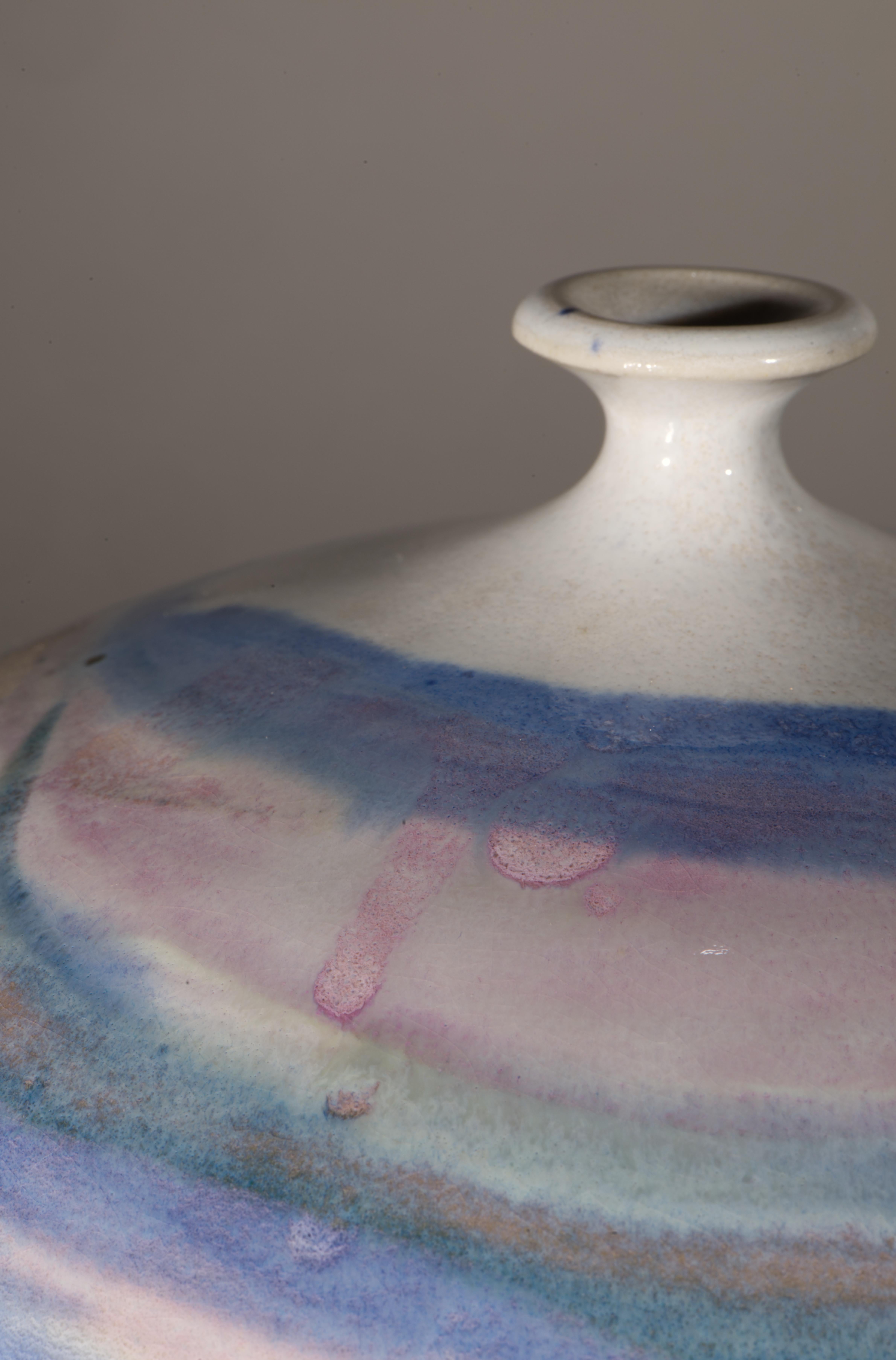 Weed Vase with Drip Glaze, American Art Studio Pottery 1980s In Good Condition For Sale In Clifton Springs, NY
