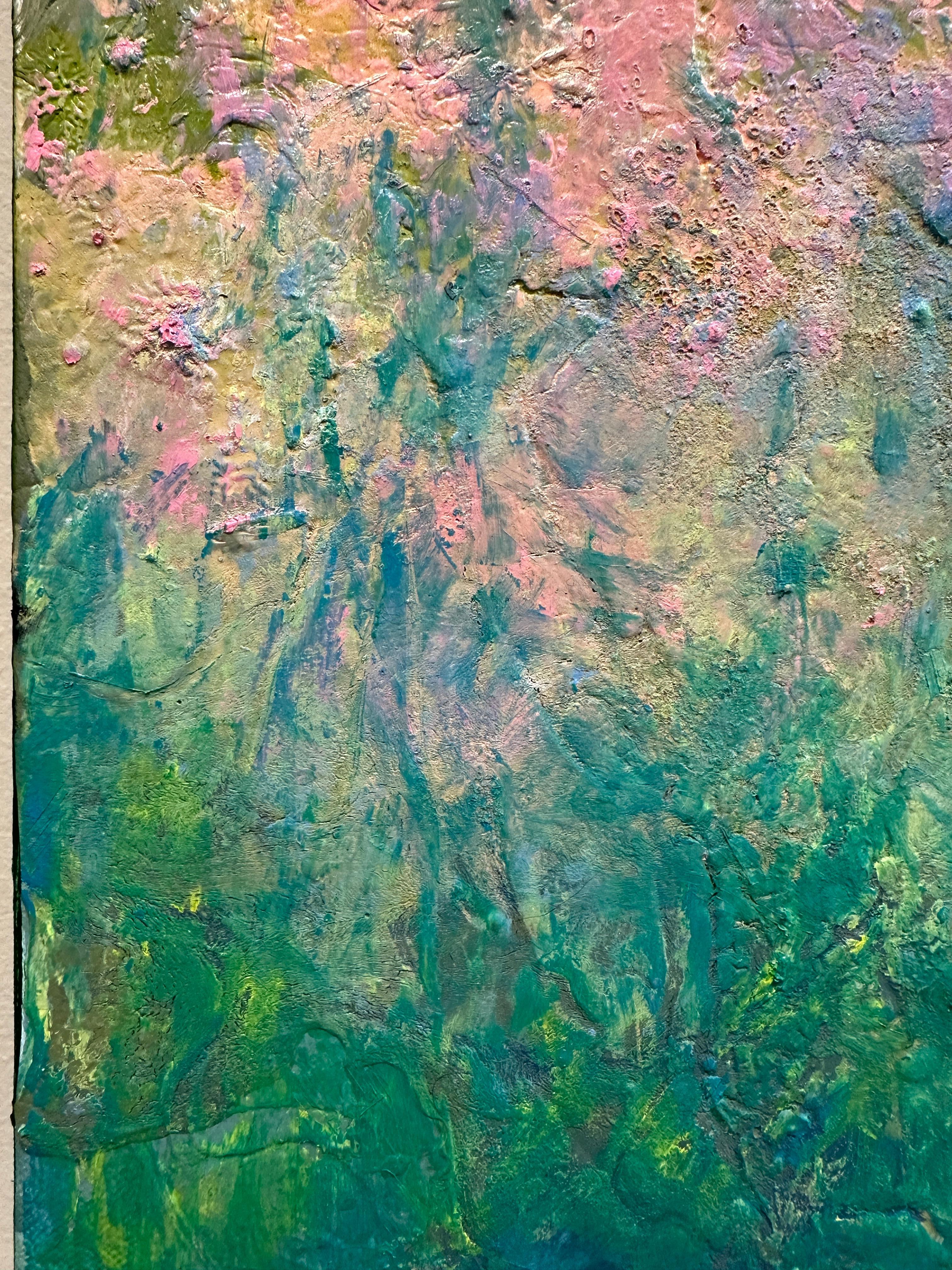 Frühlingsblumen-Landschaft: Abend Primrose 5.7.24 (Blau), Landscape Painting, von Weeda Hamdan