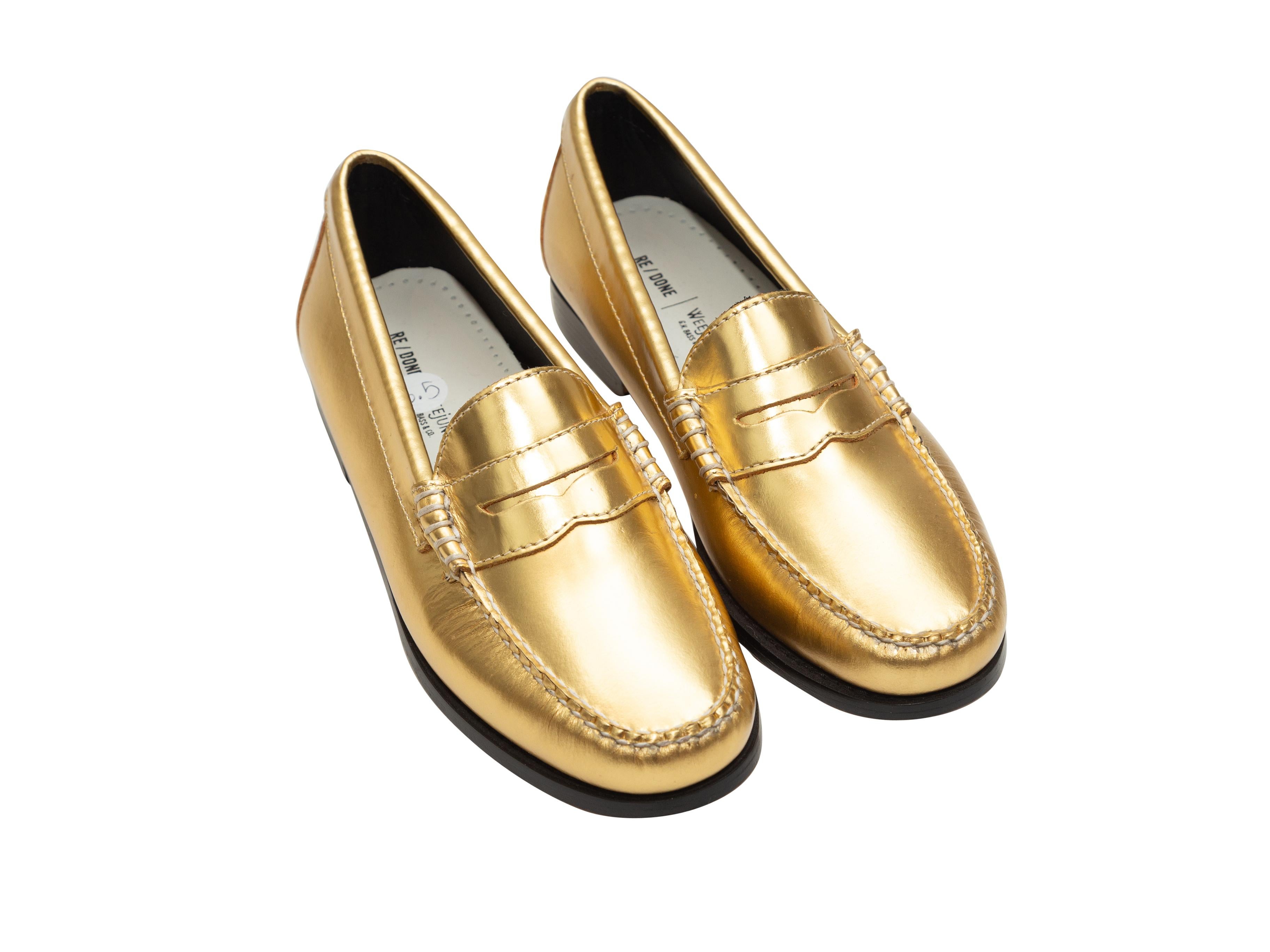 Product details: Gold metallic leather penny loafers by Weejuns x RE/DONE. 0.75
