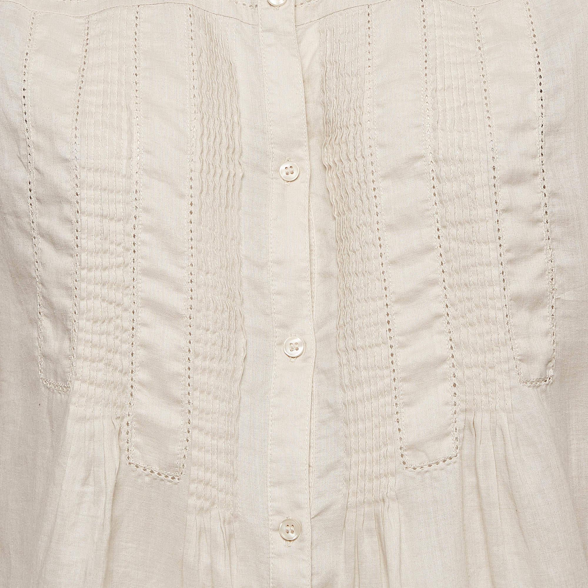 Weekend Max Mara Beige Ramie Pleated Blouse M In Good Condition For Sale In Dubai, Al Qouz 2