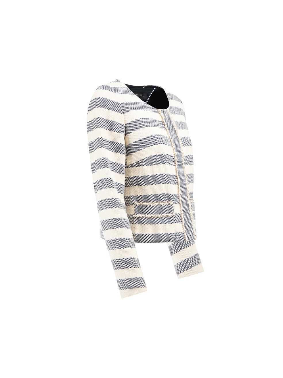 CONDITION is Very good. Hardly any visible wear to jacket is evident on this used Max Mara designer resale item.



Details


Blue and cream

Cotton

Jacket

Striped weave

Fringe detail on the button placket

Long sleeves

Snap button fastening

2x