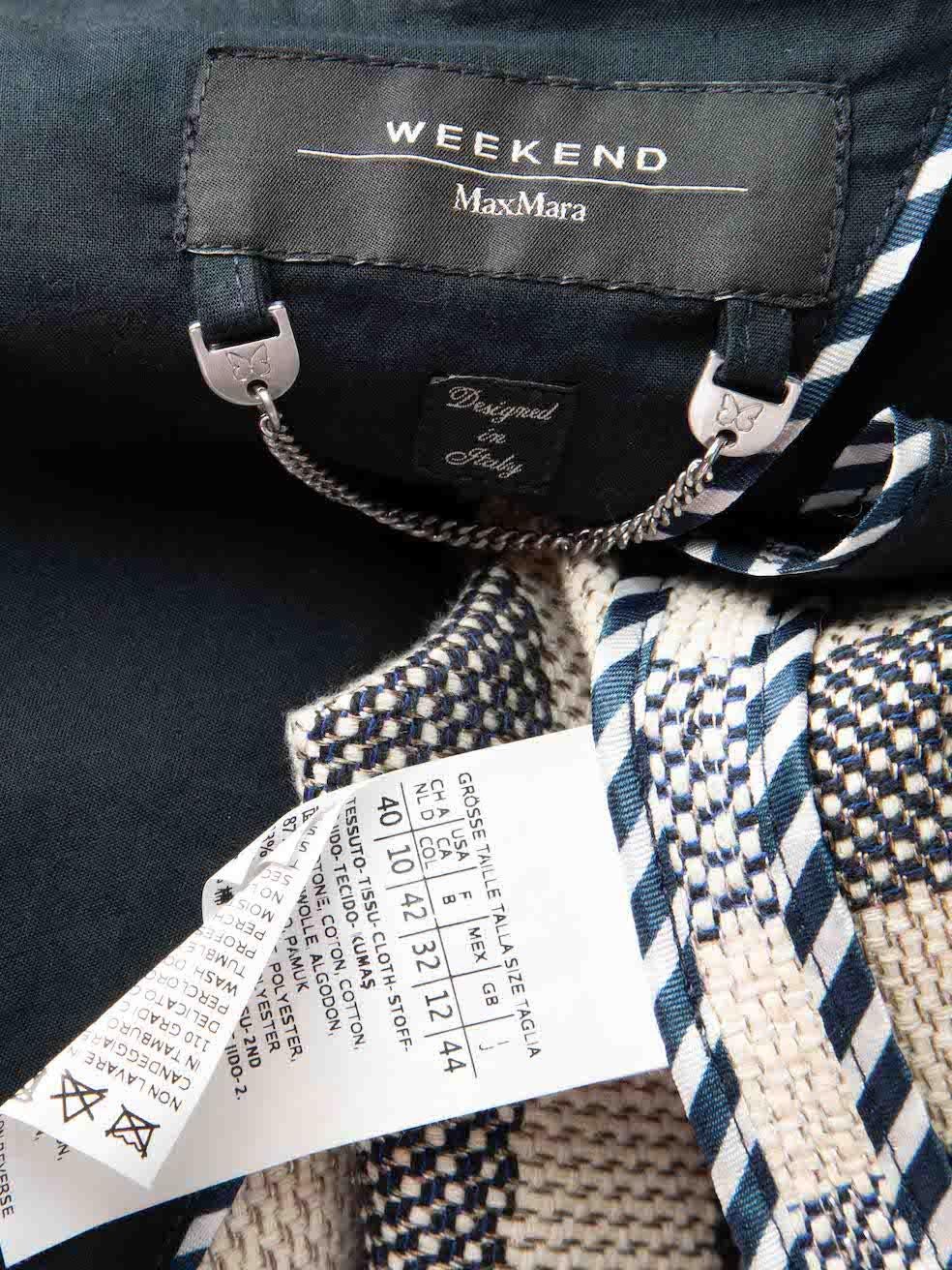 Women's Weekend Max Mara Blue & Cream Striped Fringe Jacket Size L