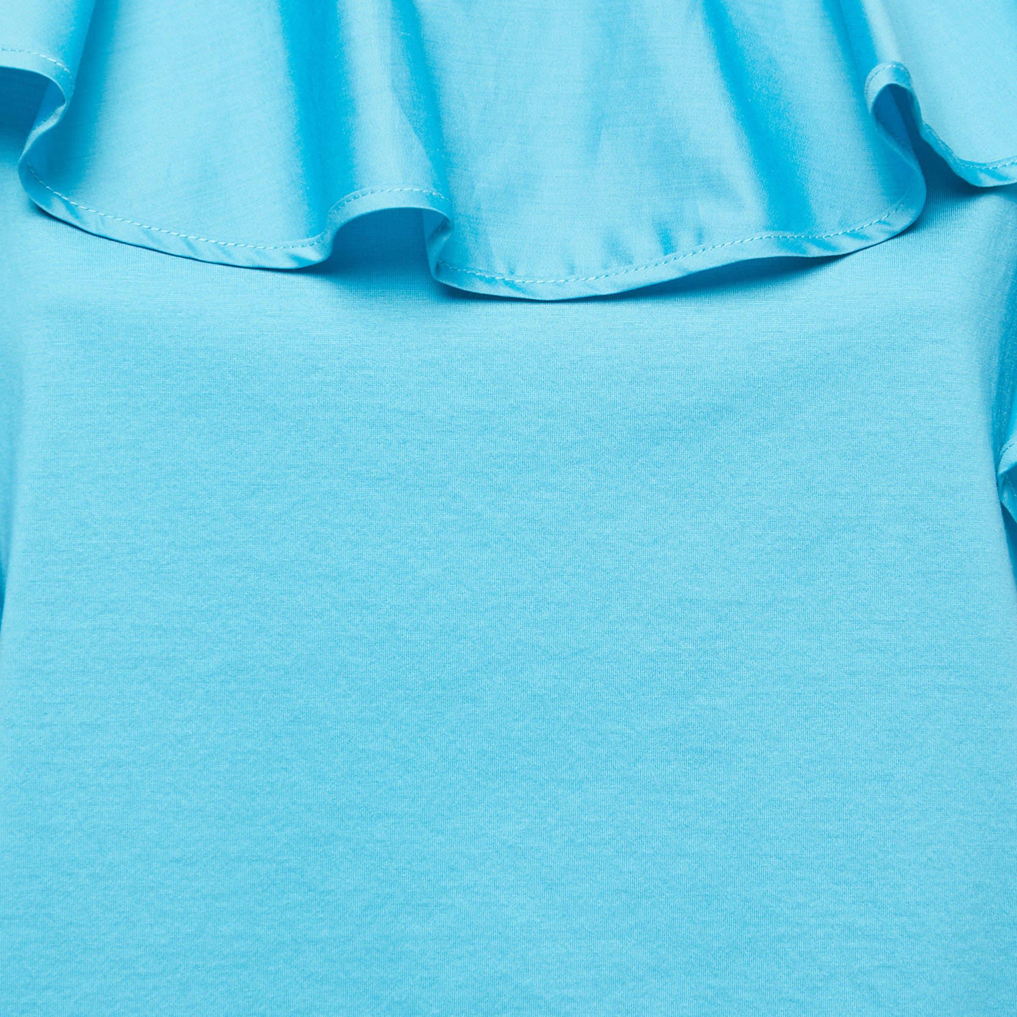 Weekend Max Mara Blue Knit Ruffle Detailed Blouse XL In Excellent Condition For Sale In Dubai, Al Qouz 2