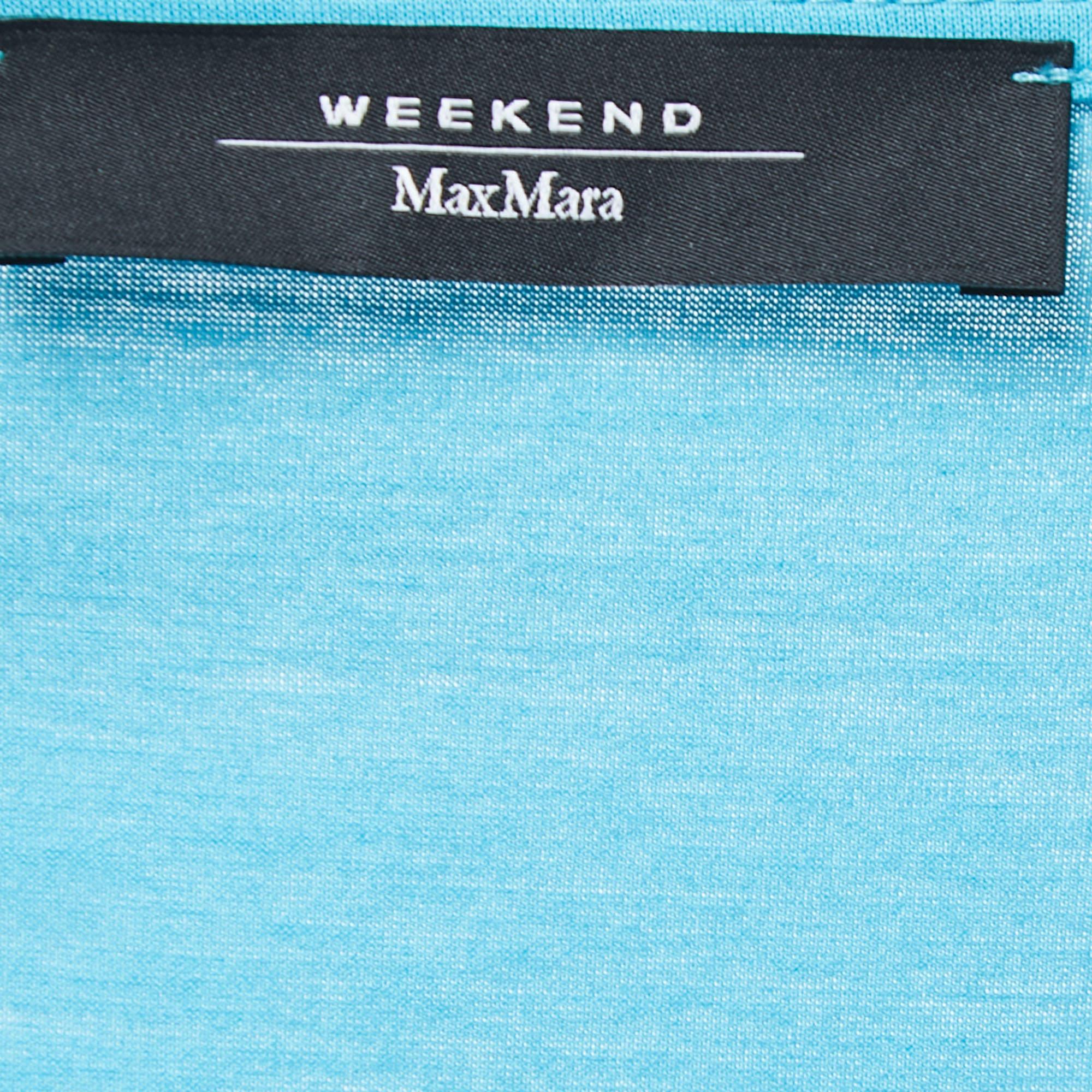 Women's Weekend Max Mara Blue Knit Ruffle Detailed Blouse XL For Sale