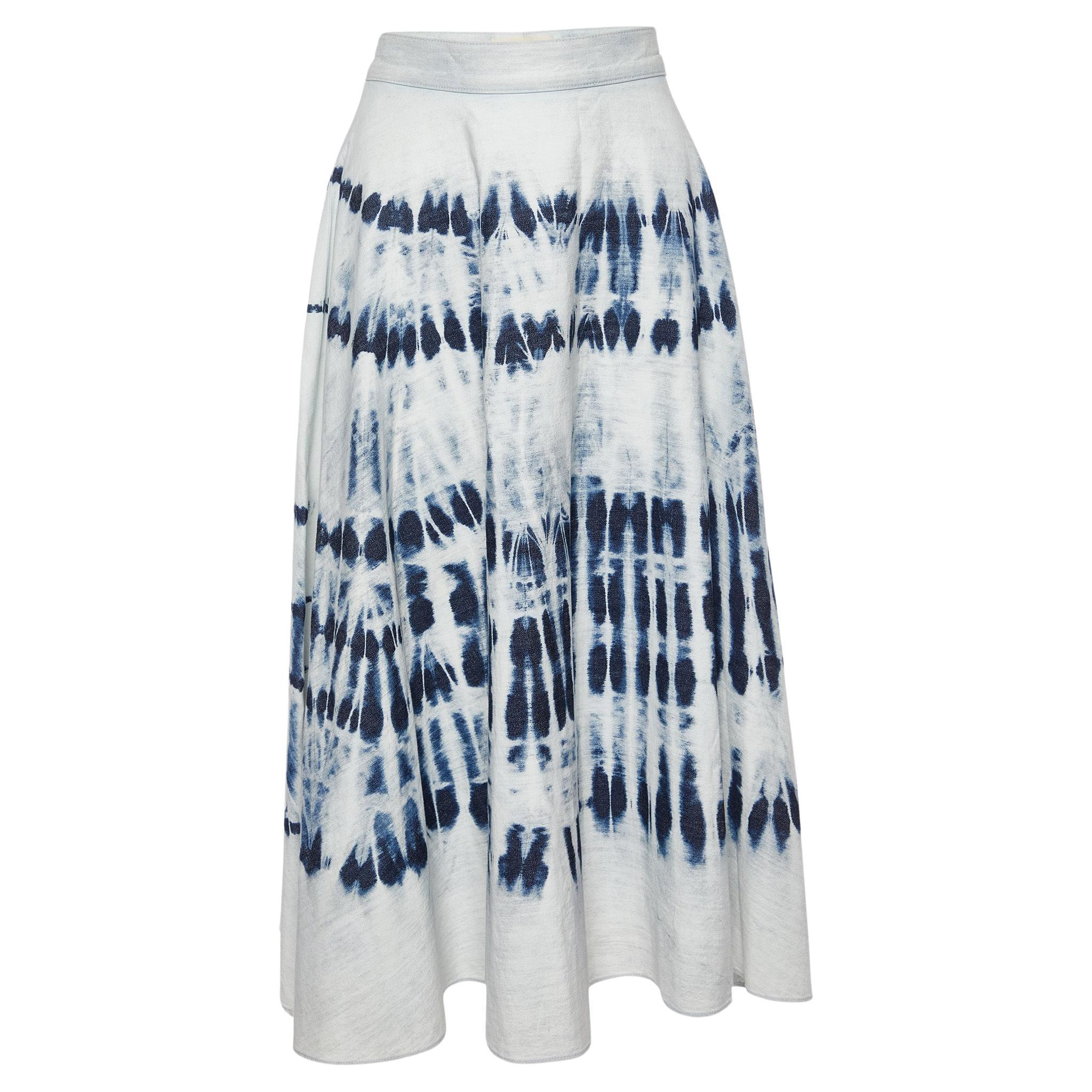 Weekend Max Mara Blue Tie-Dye Cotton Favetta Midi Skirt M For Sale