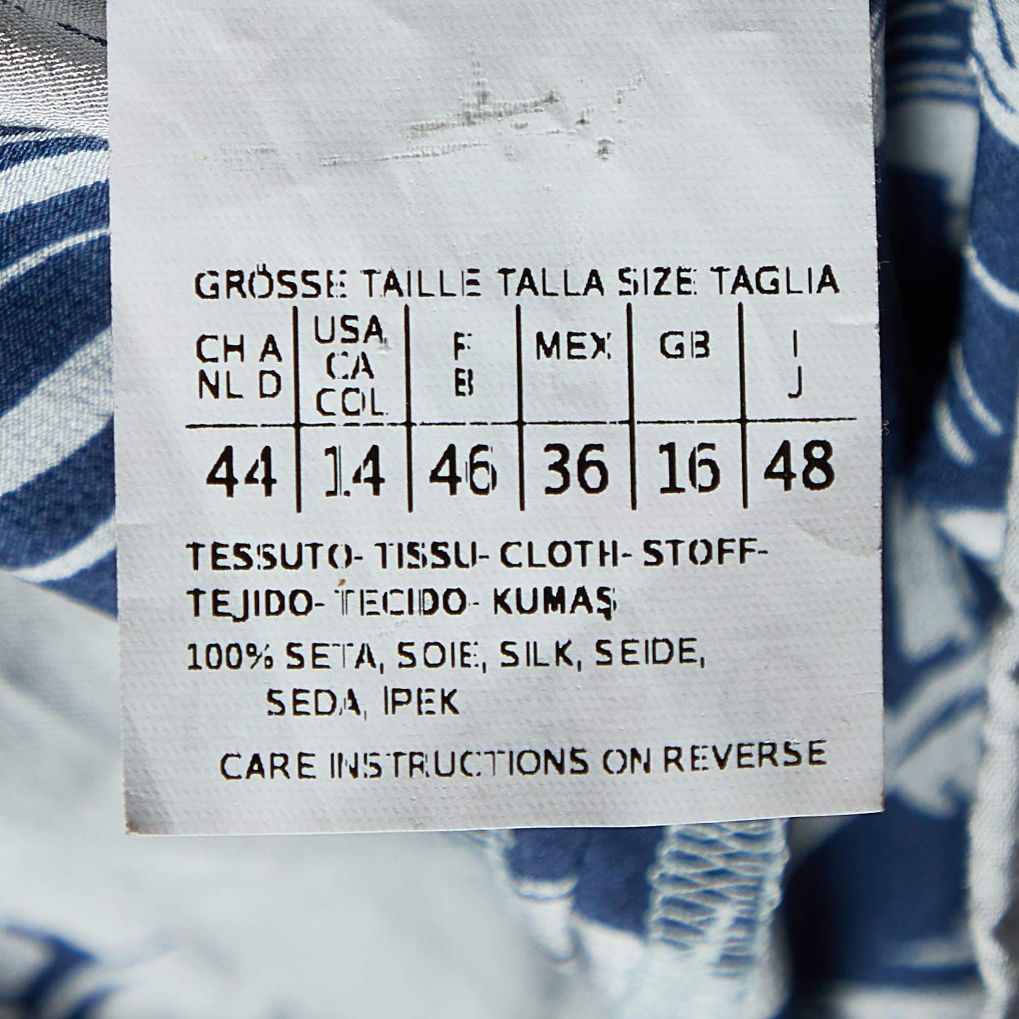 Weekend Max Mara Blue Tropical Print Silk Capri Pants L For Sale 1