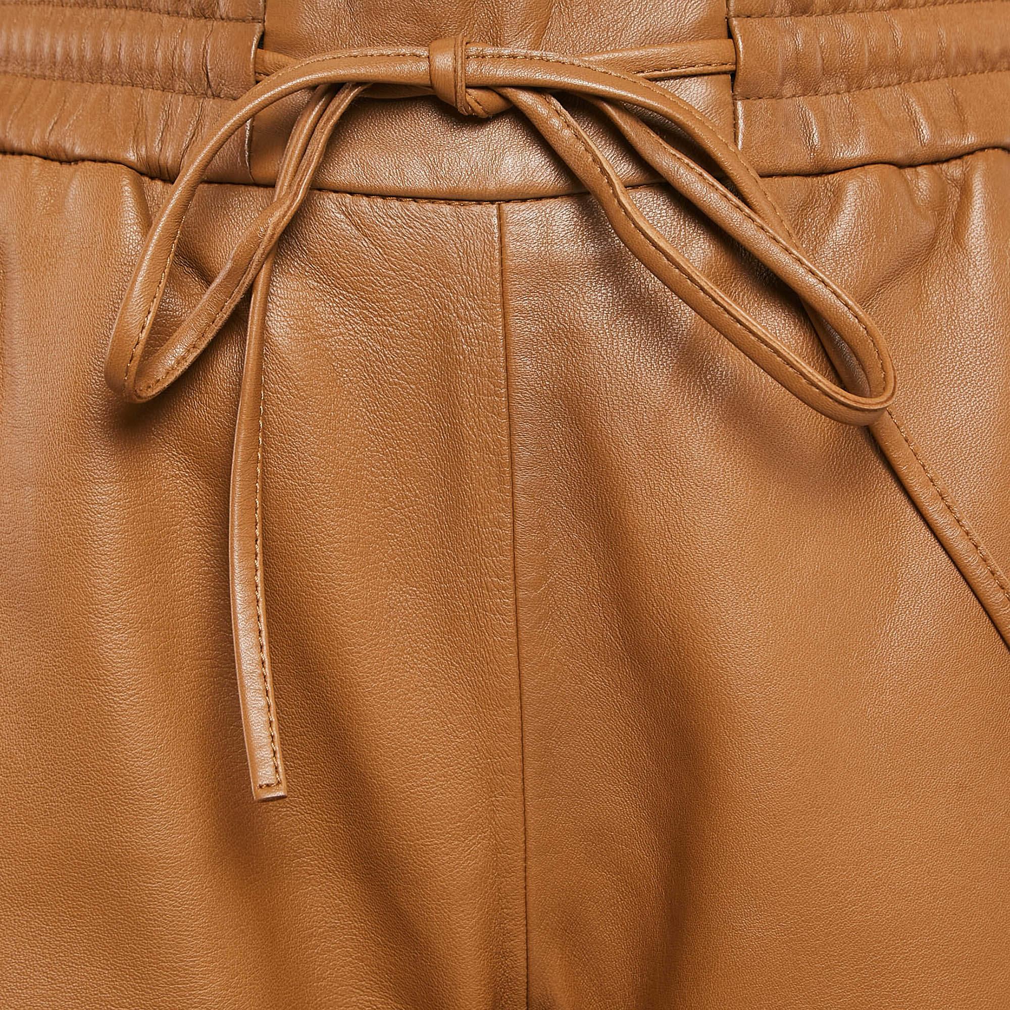 Weekend Max Mara Brown Leather Pants XS In Good Condition For Sale In Dubai, Al Qouz 2