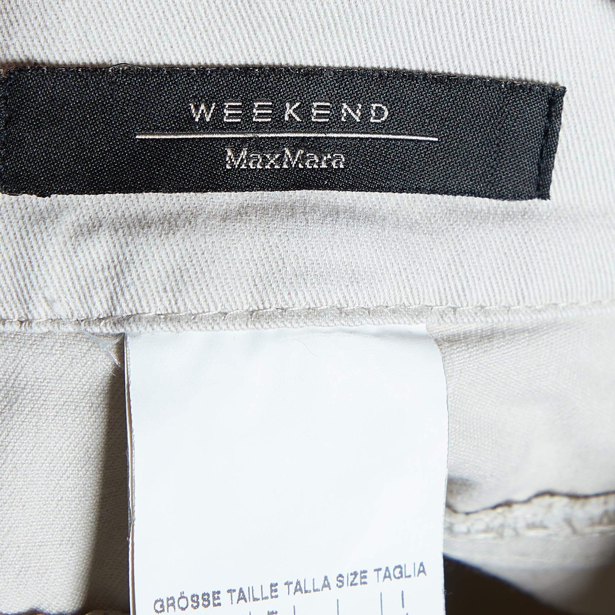 Weekend Max Mara Cream Cotton Straight-Leg Pants M In Good Condition For Sale In Dubai, Al Qouz 2