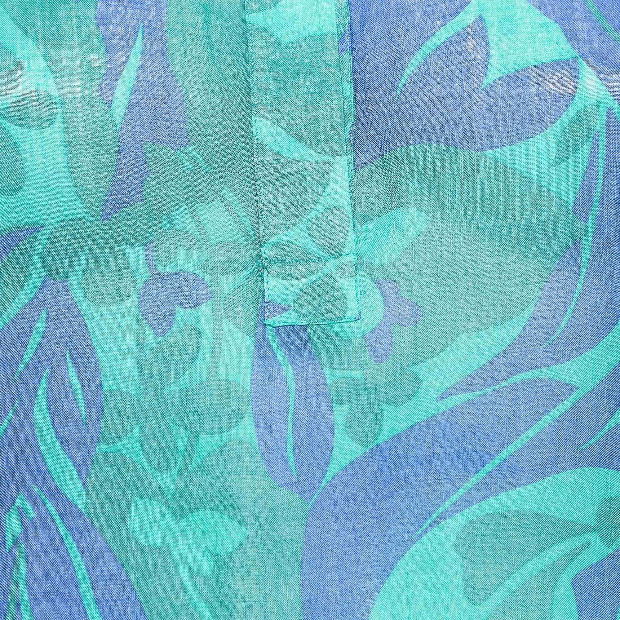 Weekend Max Mara Green/Blue Floral Print Ramie Buttoned Tunic S In New Condition For Sale In Dubai, Al Qouz 2