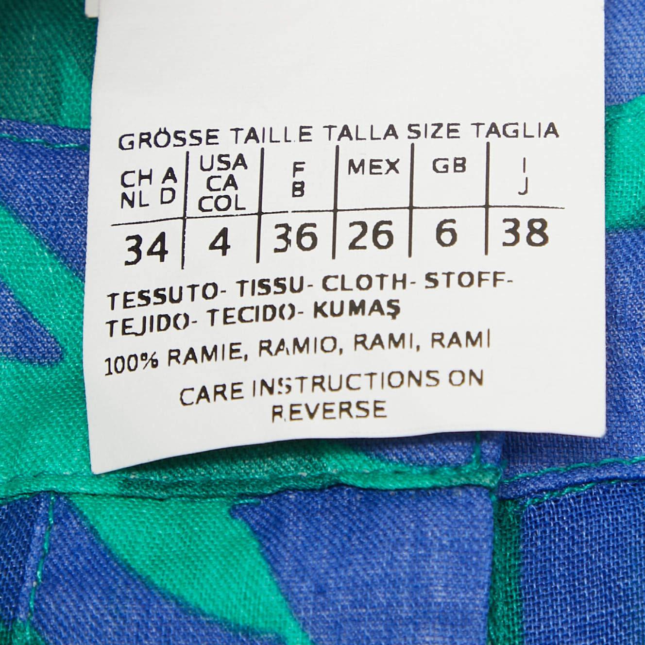 Weekend Max Mara Green/Blue Floral Print Ramie Buttoned Tunic S For Sale 1