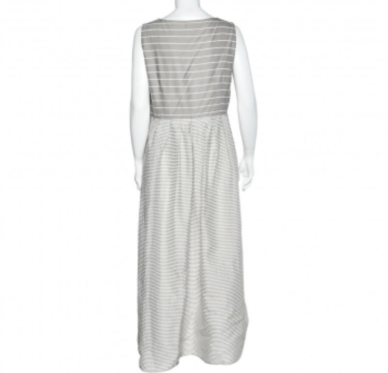 Gray Weekend Max Mara Grey Cotton & Silk Striped Maxi Dress L