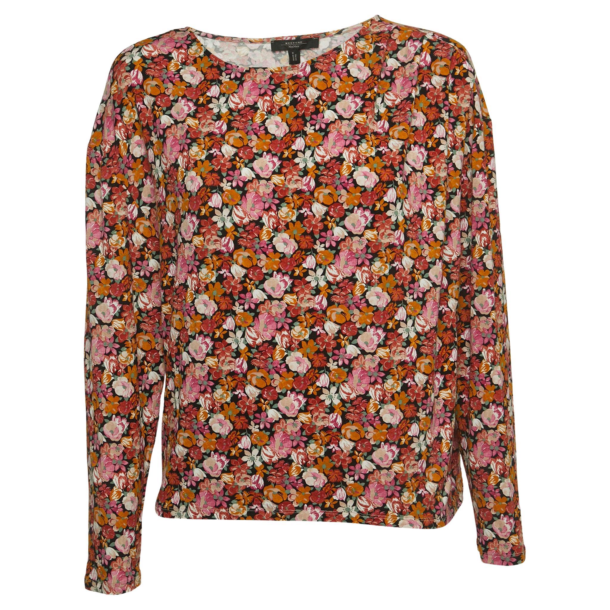 Weekend Max Mara Multicolor Floral Printed Jersey Top L For Sale