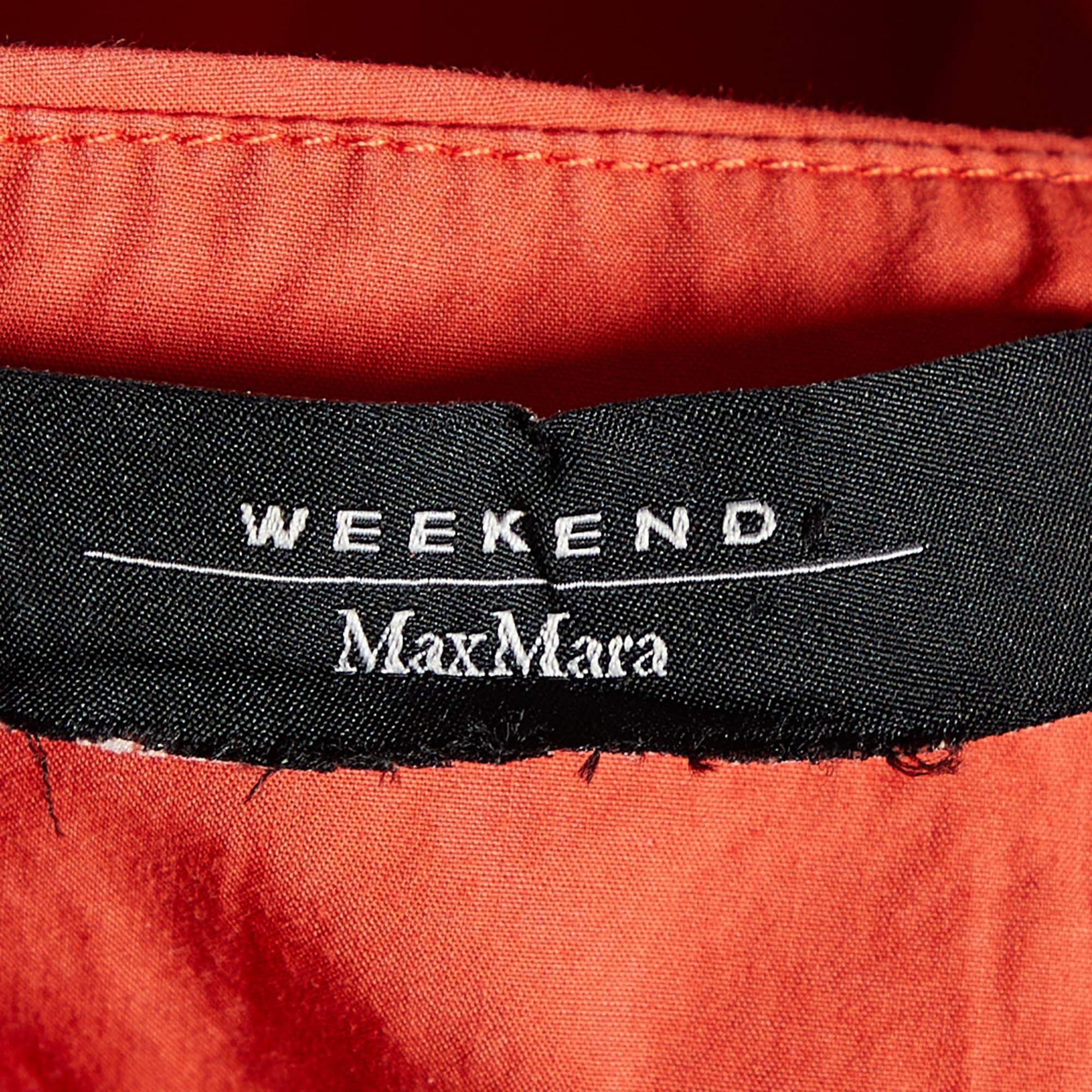 Weekend Max Mara Orange Cotton Shirred Sleeve Mini Dress M In Good Condition In Dubai, Al Qouz 2