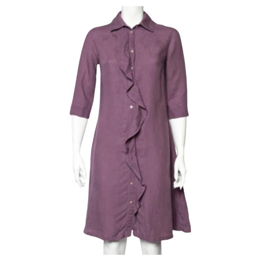 Weekend Max Mara Lila Leinen-Midikleid mit Rüschendetail und Knopfleiste vorne S