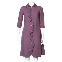 Fin de semana Max Mara Vestido midi de lino morado con detalle de volantes y botones delante S