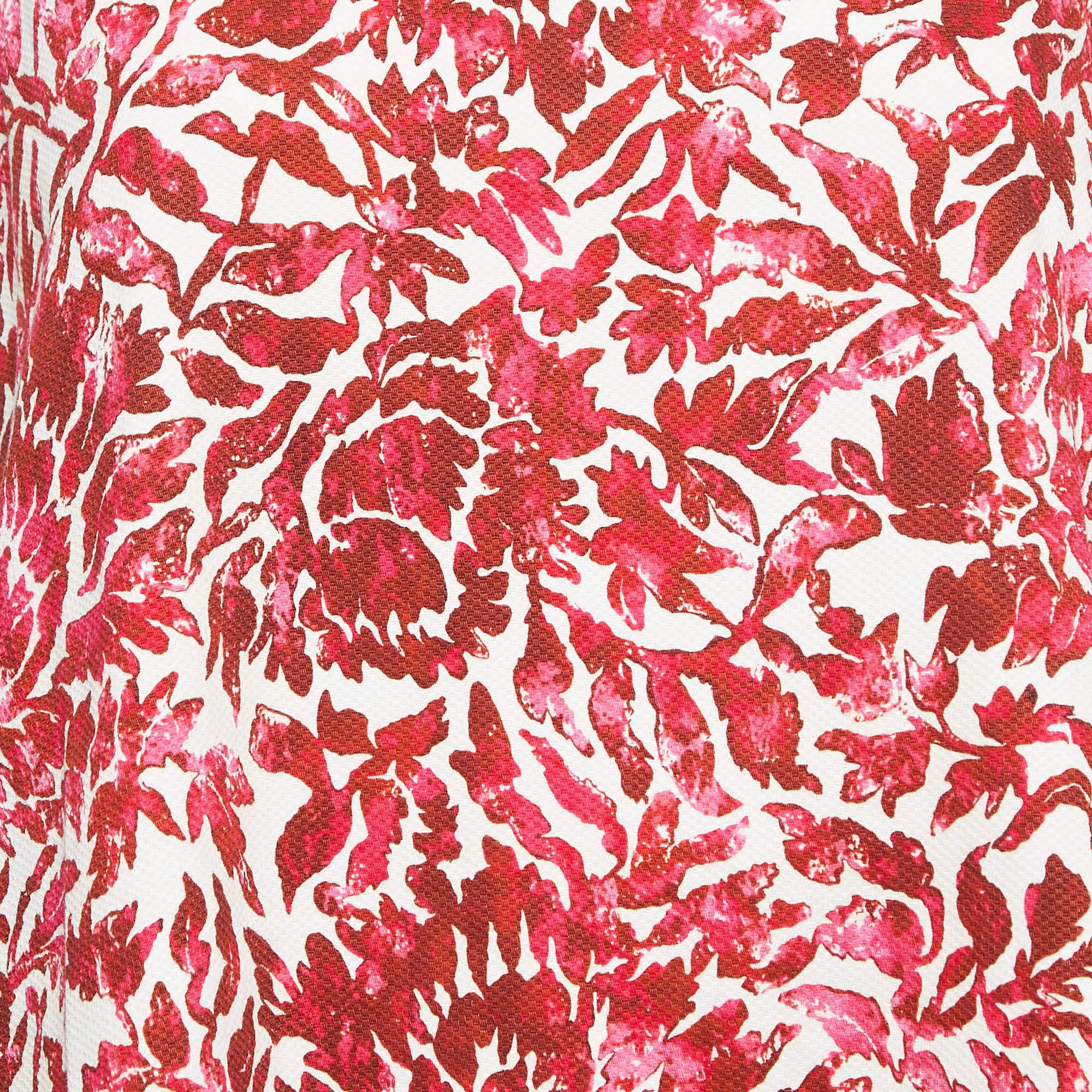 Weekend Max Mara Red Floral Printed Cotton Sleeveless Alfiere Dress S In New Condition For Sale In Dubai, Al Qouz 2