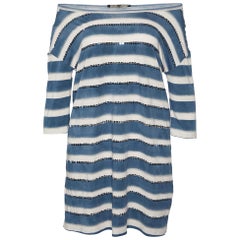 Weekend Max Mara White & Blue Cotton Striped Sequin Embellished Top M