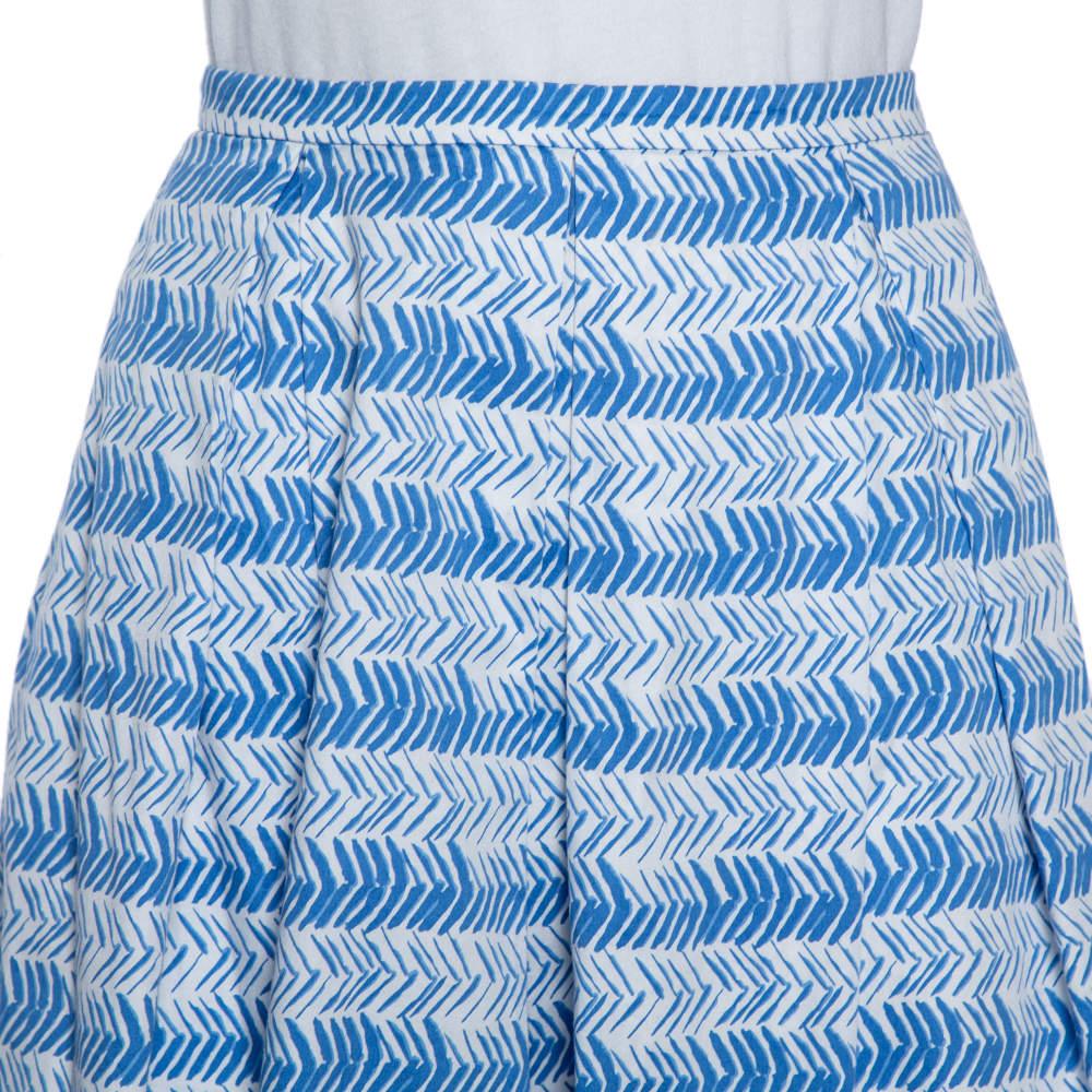 Women's Weekend Max Mara White/Blue Printed Cotton Pleated Mini Skirt XS