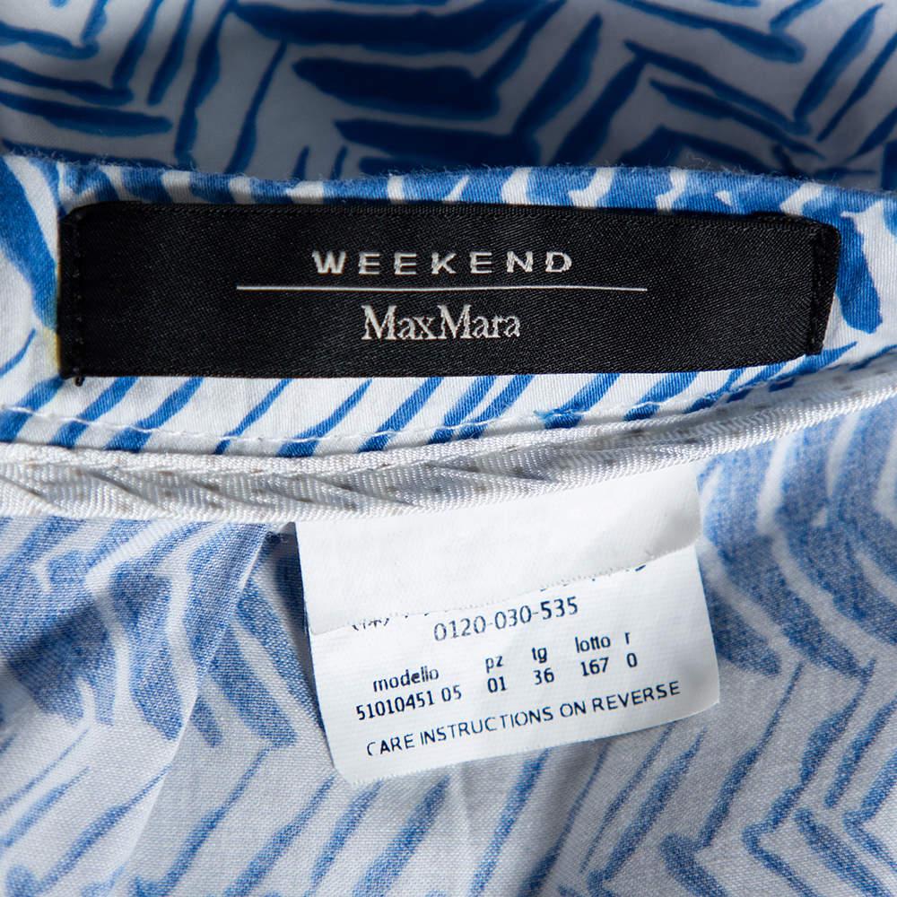 Weekend Max Mara White/Blue Printed Cotton Pleated Mini Skirt XS 1