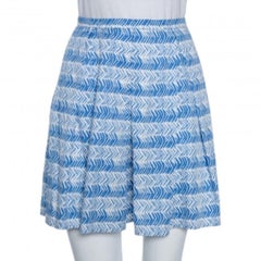 Weekend Max Mara White/Blue Printed Cotton Pleated Mini Skirt XS