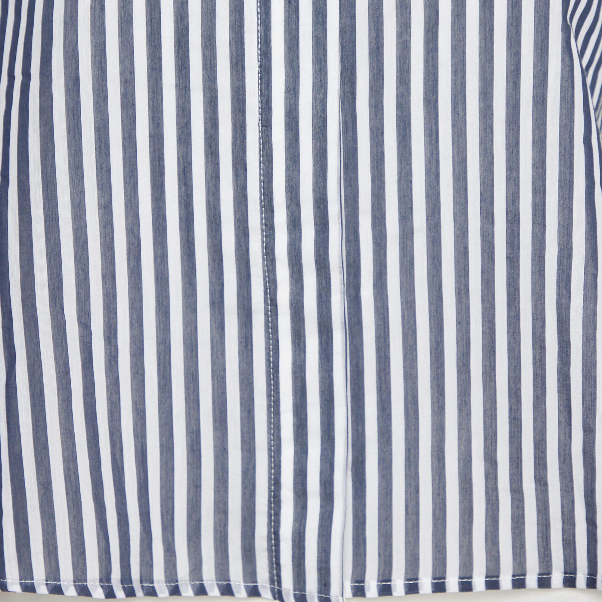Gray Weekend Max Mara White Cotton & Striped Overlay Detail Shirt S For Sale