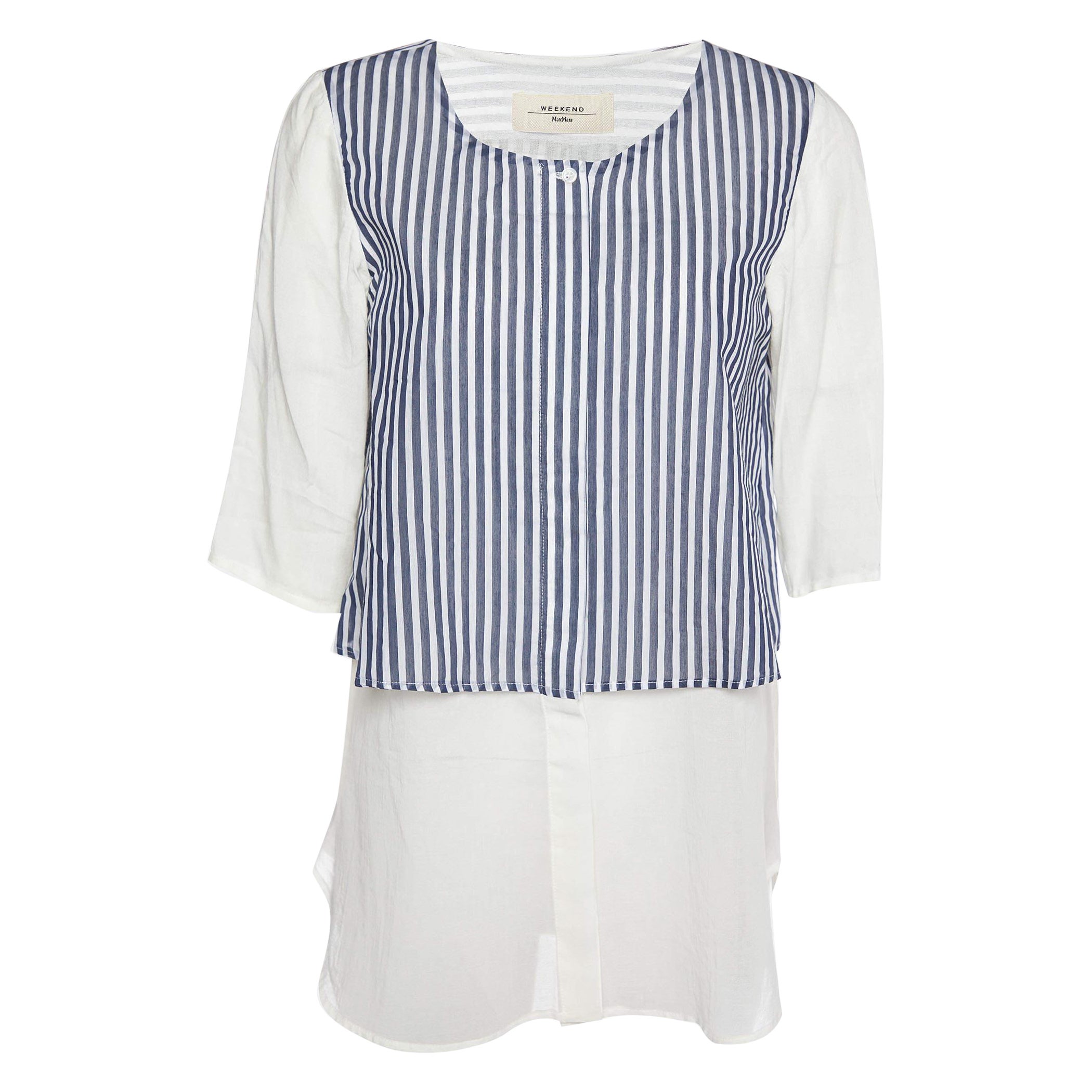 Weekend Max Mara Camicia in cotone bianco con dettaglio a righe S.S. White