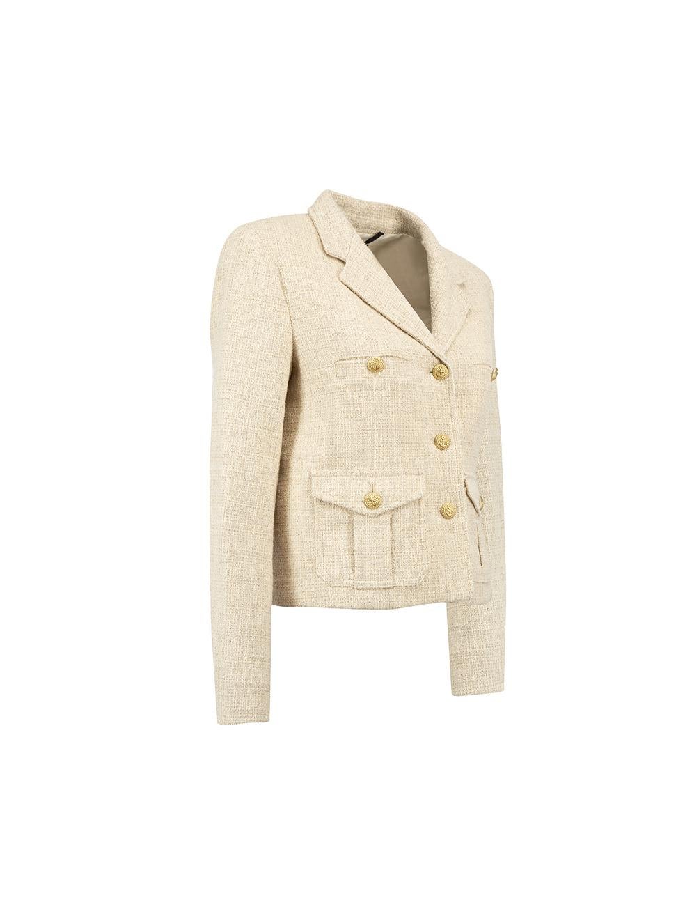 CONDITION is Very good. Hardly any visible wear to jacket is evident on this used Weekend MaxMara designer resale item.



Details


Beige

Tweed

Cropped blazer jacket

Button up fastening

2x Patch pockets

2x Slip pockets







Composition

65%