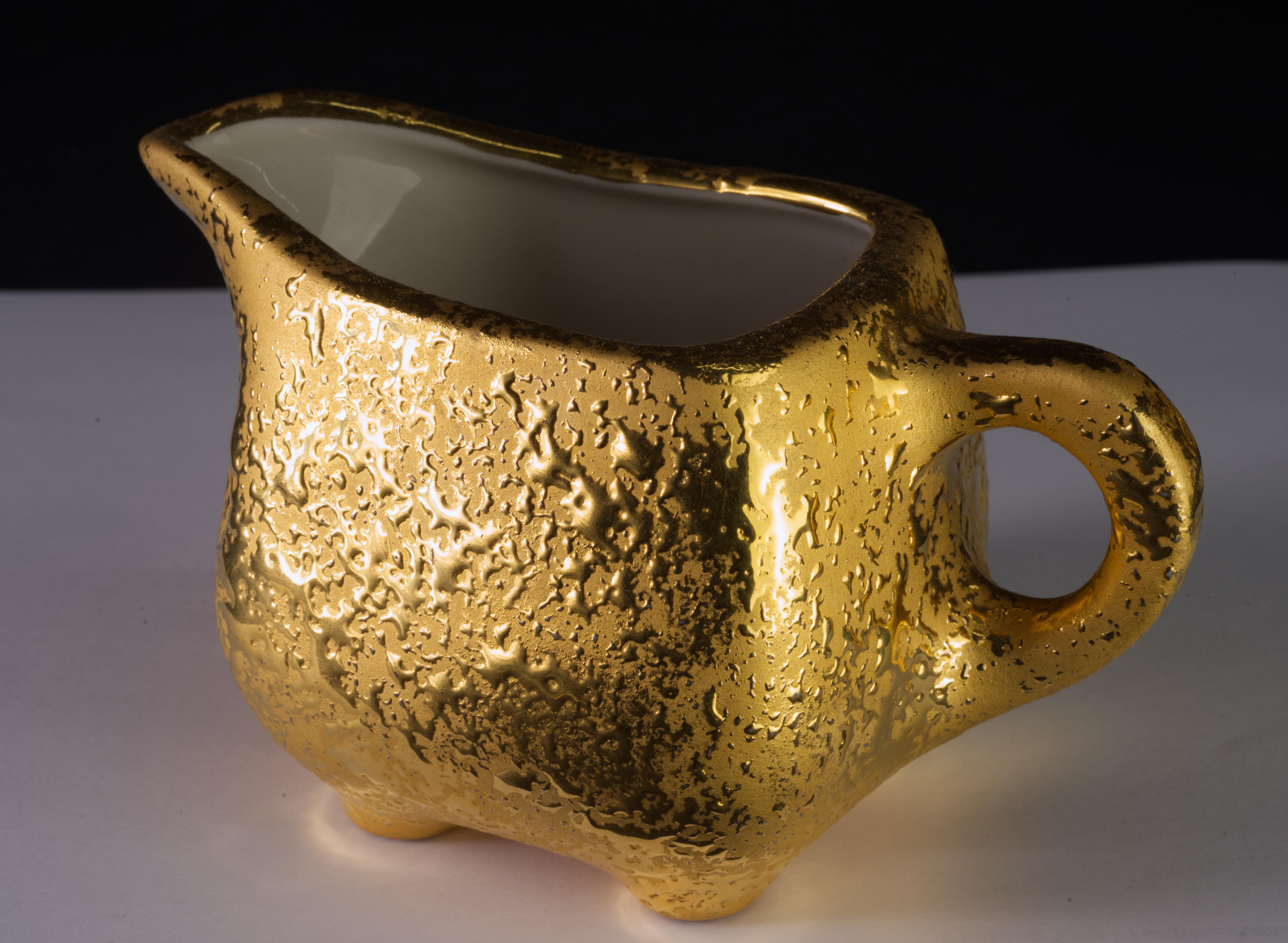 Américain Weeping Gold Set Mid Century Modernity Crémier, Sucrier, Aiguière en vente
