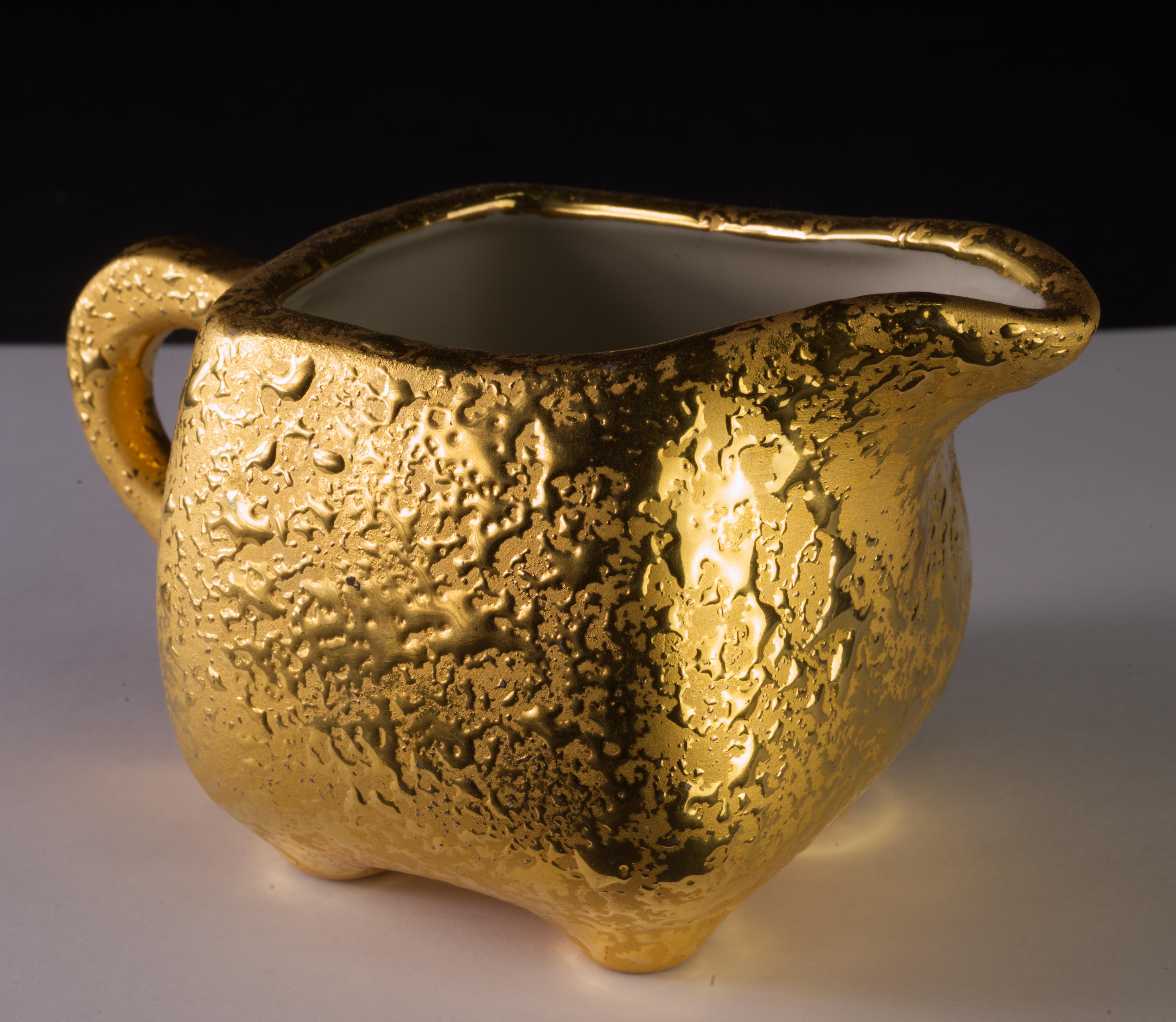 Weeping Gold Set Mid Century Modernity Crémier, Sucrier, Aiguière Bon état - En vente à Clifton Springs, NY