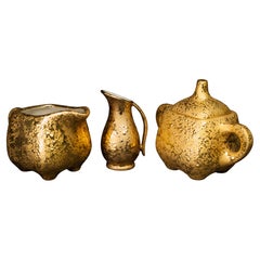 Weeping Gold Mid-Century Modern Set Milchkännchen, Zuckerschale, Wasserkanne