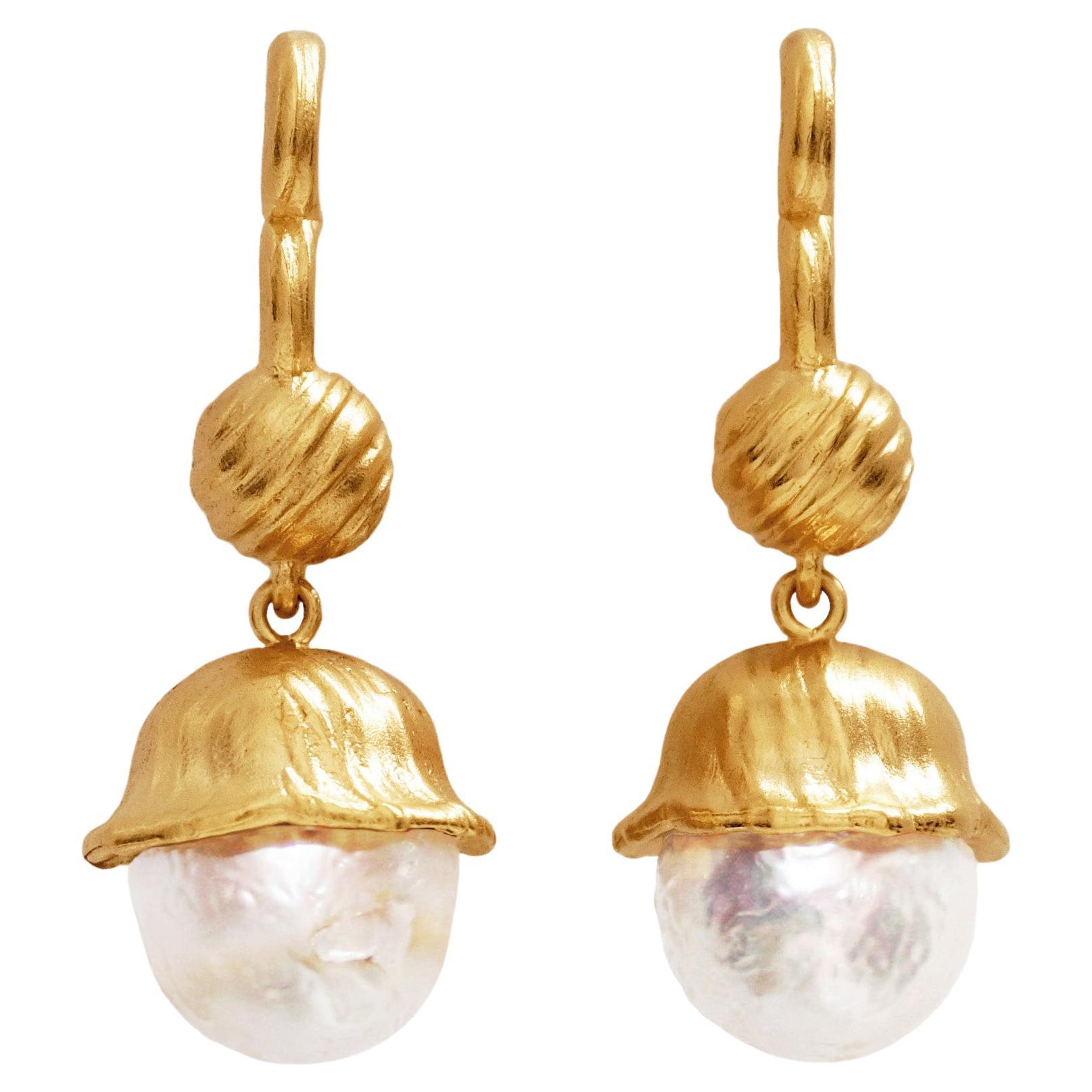Weeping Tulip Earrings with Baroque Pearls For Sale