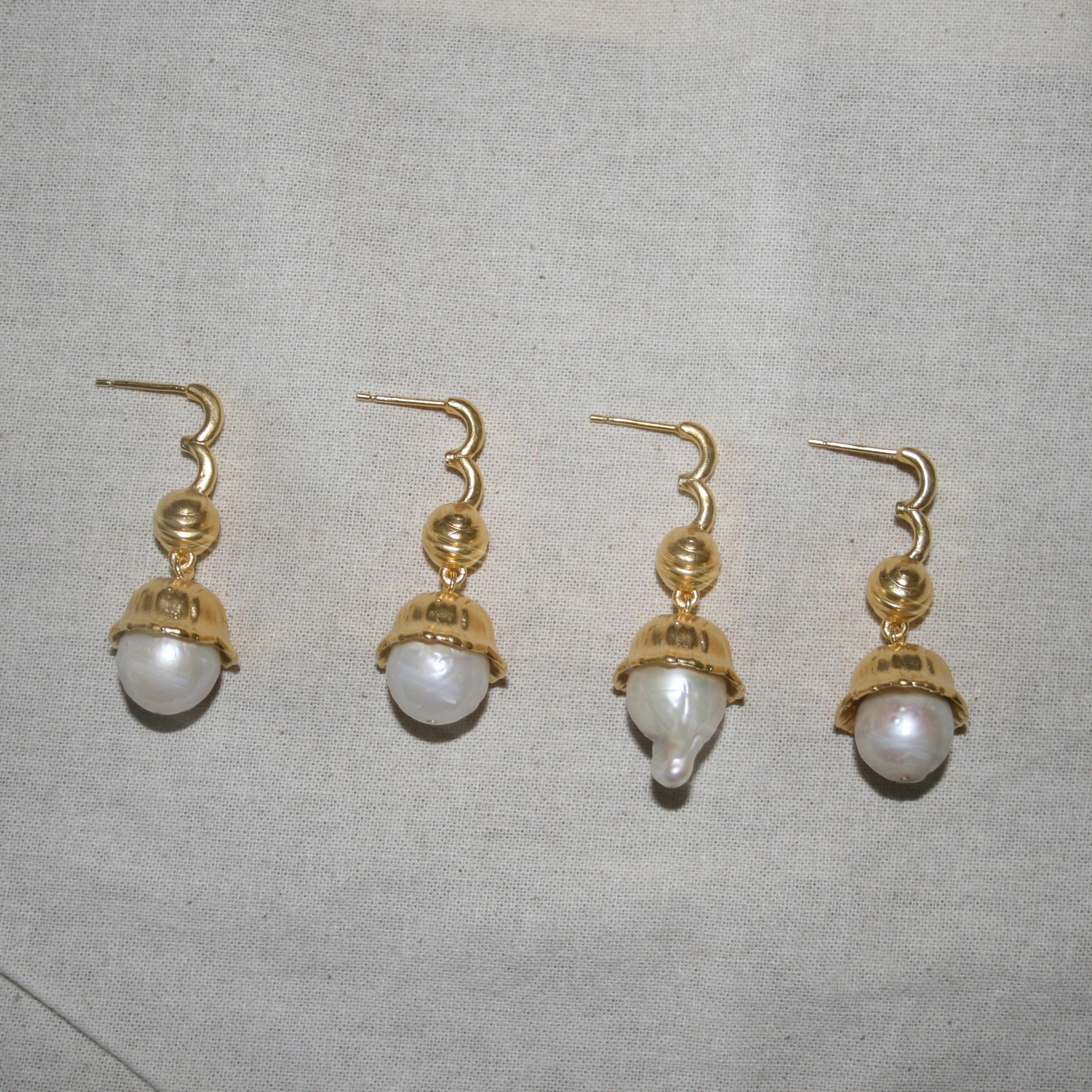 Women's or Men's Weeping Tulip Earrings with Baroque Pearls For Sale