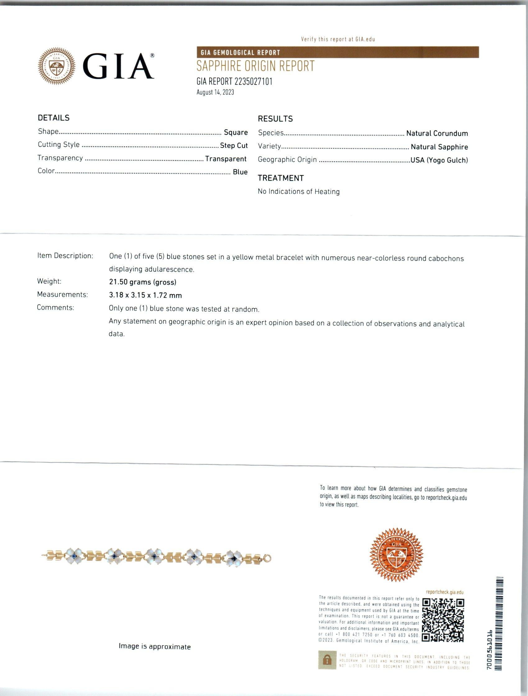 Goldarmband Wefferling Beeren GIA zertifiziert 1,11 Karat Saphir Mondstein Gold im Zustand „Gut“ im Angebot in Stamford, CT