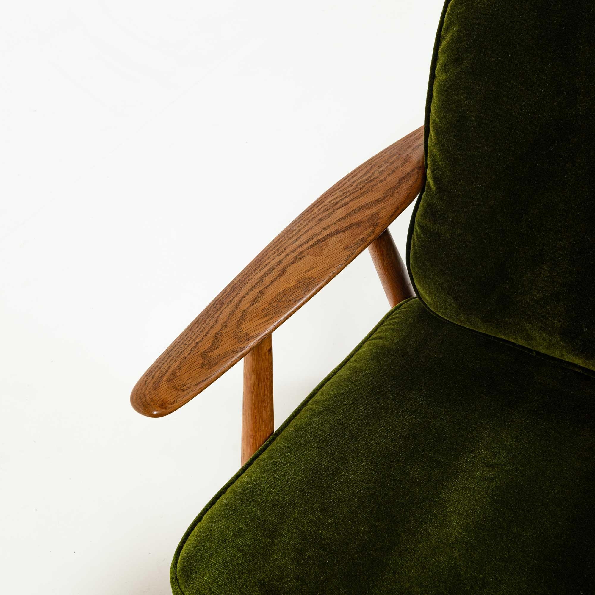 Mid-20th Century Wegner GE240 Cigar Lounge Chair and ottoman in Oak and HBF Martini Green Velvet