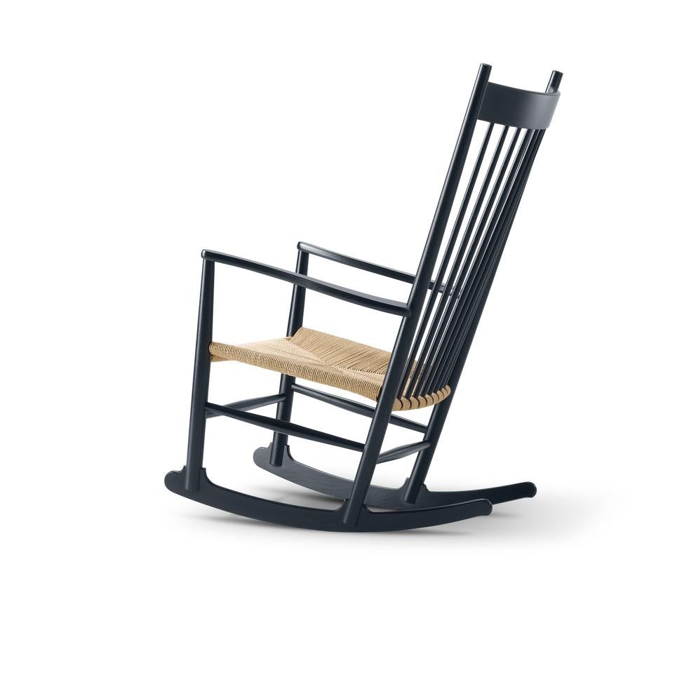 Danish Wegner J16 Rocking Chair - Black Lacquer Oak/Natural Paper Cord by HansJ.Wegner  For Sale