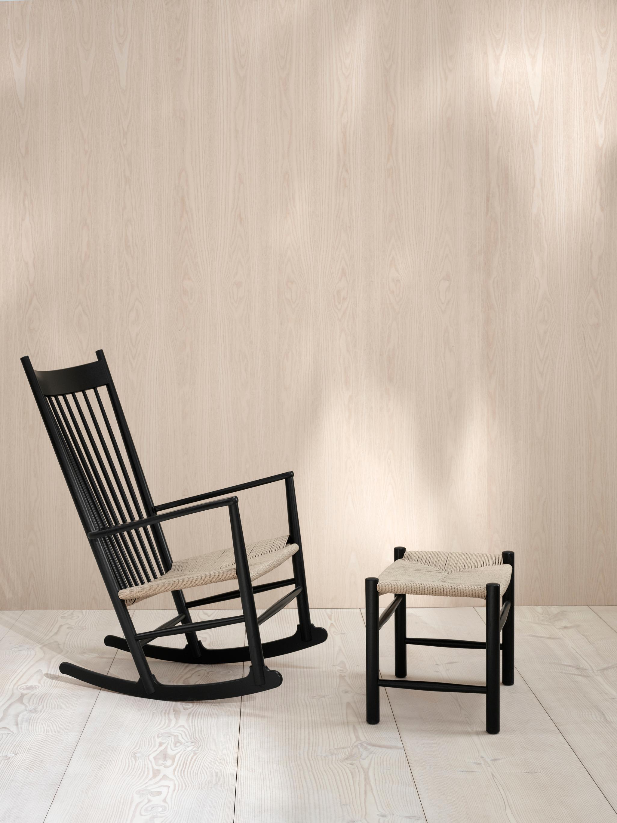 Lacquered Wegner J16 Rocking Chair - Black Lacquer Oak/Natural Paper Cord by HansJ.Wegner  For Sale