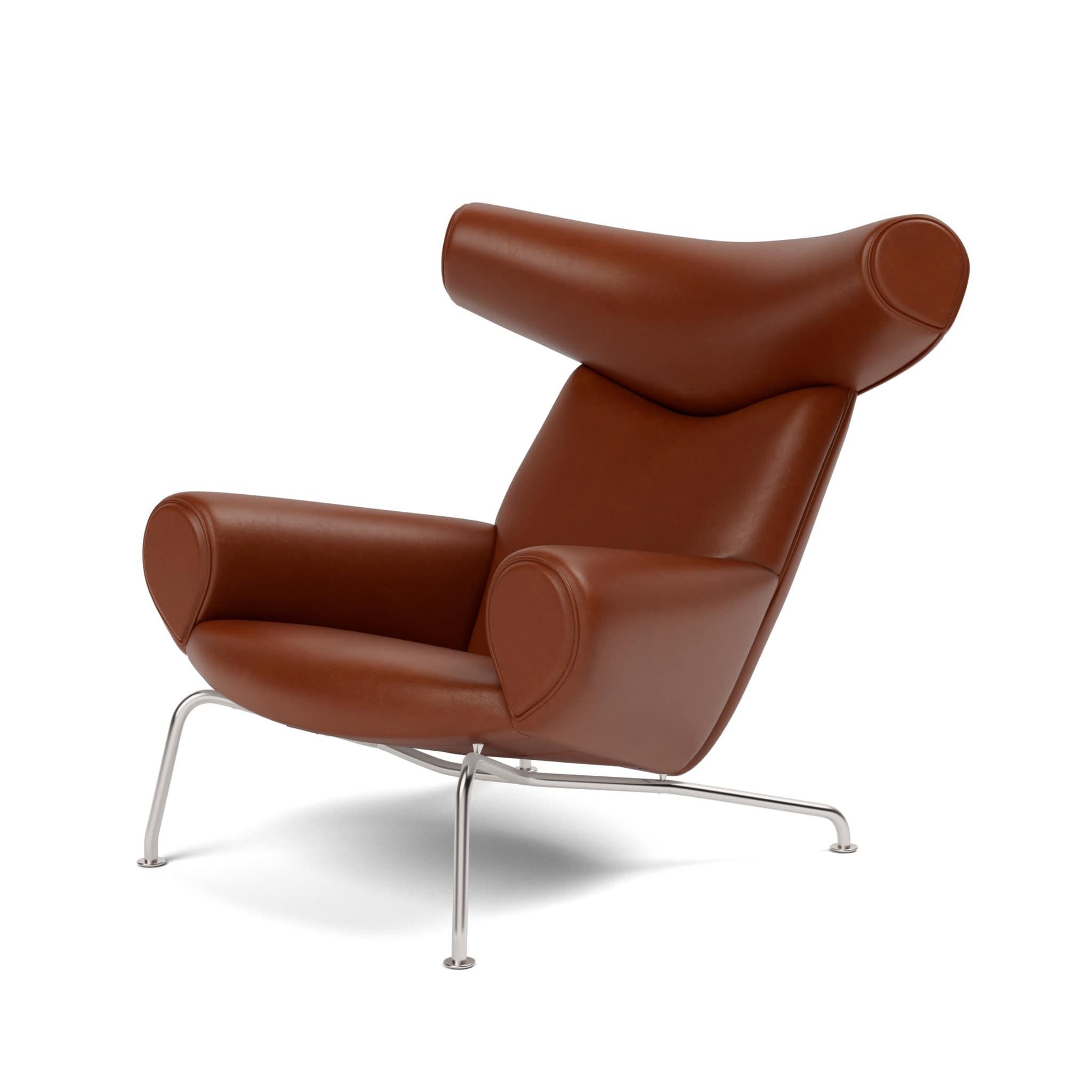 Danish Wegner Ox Chair-Russet Brown/Brushed Stainless Steel-by HansJ. Wegner Fredericia For Sale