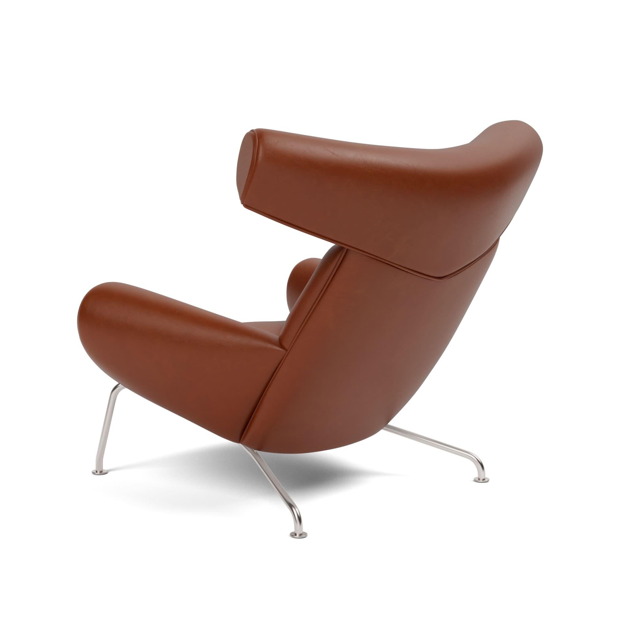 Brossé Wegner Ox Chair-Russet Brown/Brushed Stainless Steel-by HansJ. Wegner Fredericia en vente