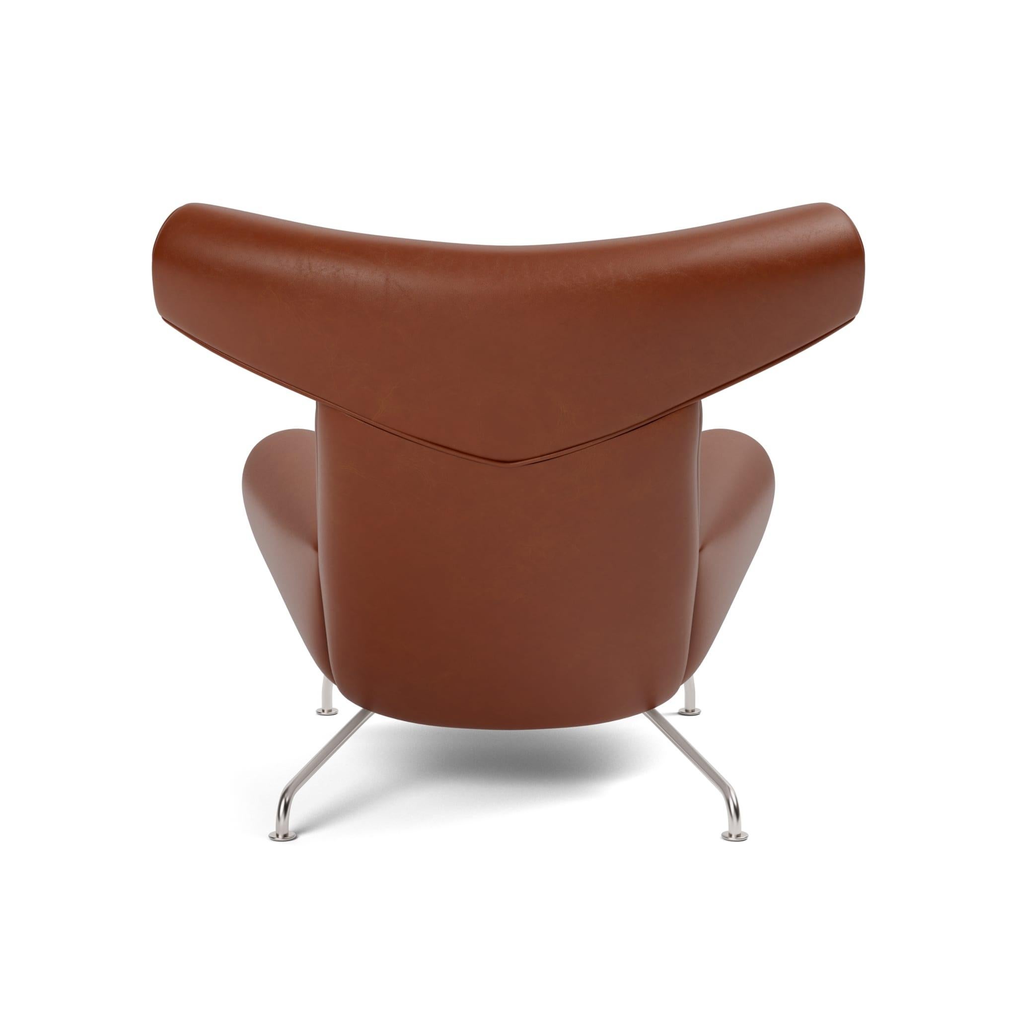 Contemporary Wegner Ox Chair-Russet Brown/Brushed Stainless Steel-by HansJ. Wegner Fredericia For Sale