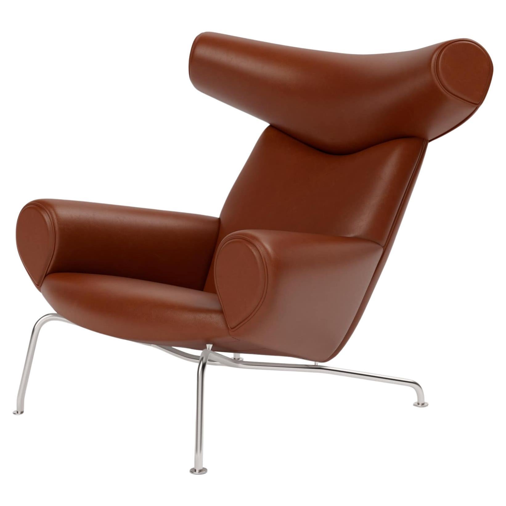 Wegner Ox Chair-Russet Brown/Brushed Stainless Steel-by HansJ. Wegner Fredericia For Sale