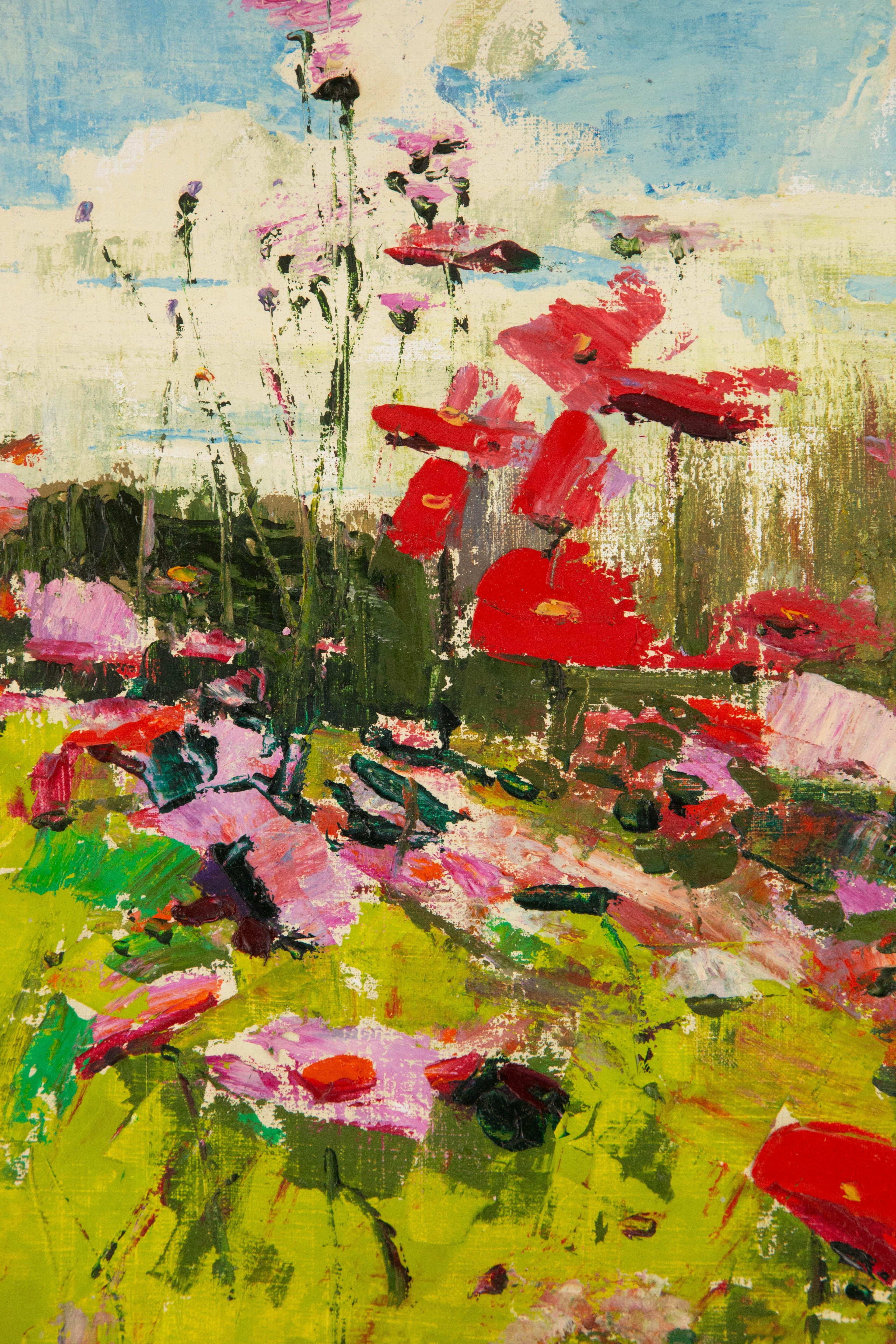 Wei Wang, geblümtes Original Ölgemälde auf Leinwand, Ölgemälde „Brunnen und Blumen, Serie I“, Wei Wang im Angebot 2